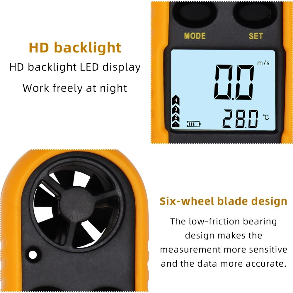 HANDHELD ANEMOMETER /THERMOMETER BACKPACKERING/MOUNTAINEERING WIND SPEED GUAGE!!