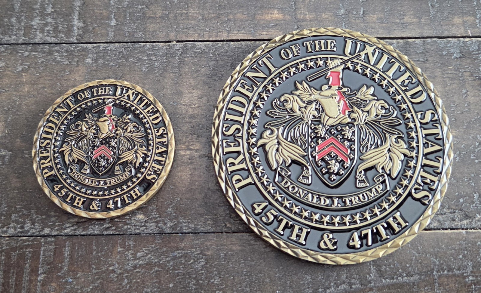 2X President POTUS Donald J Trump 2nd Term 45th &47th Challenge Coin 3" & 1-3/4"