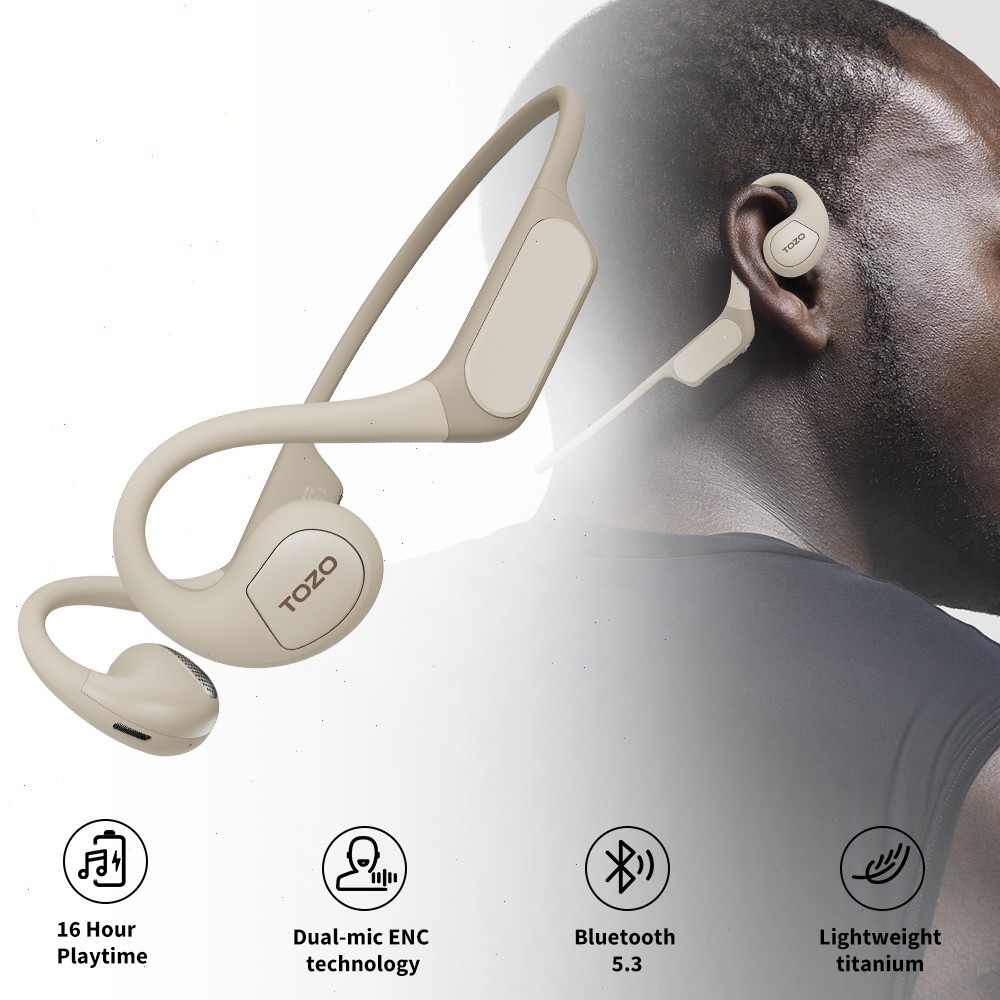 TOZO OpenReal Bluetooth Open Ear Sport Headphones Air Conduction Earbuds Beige