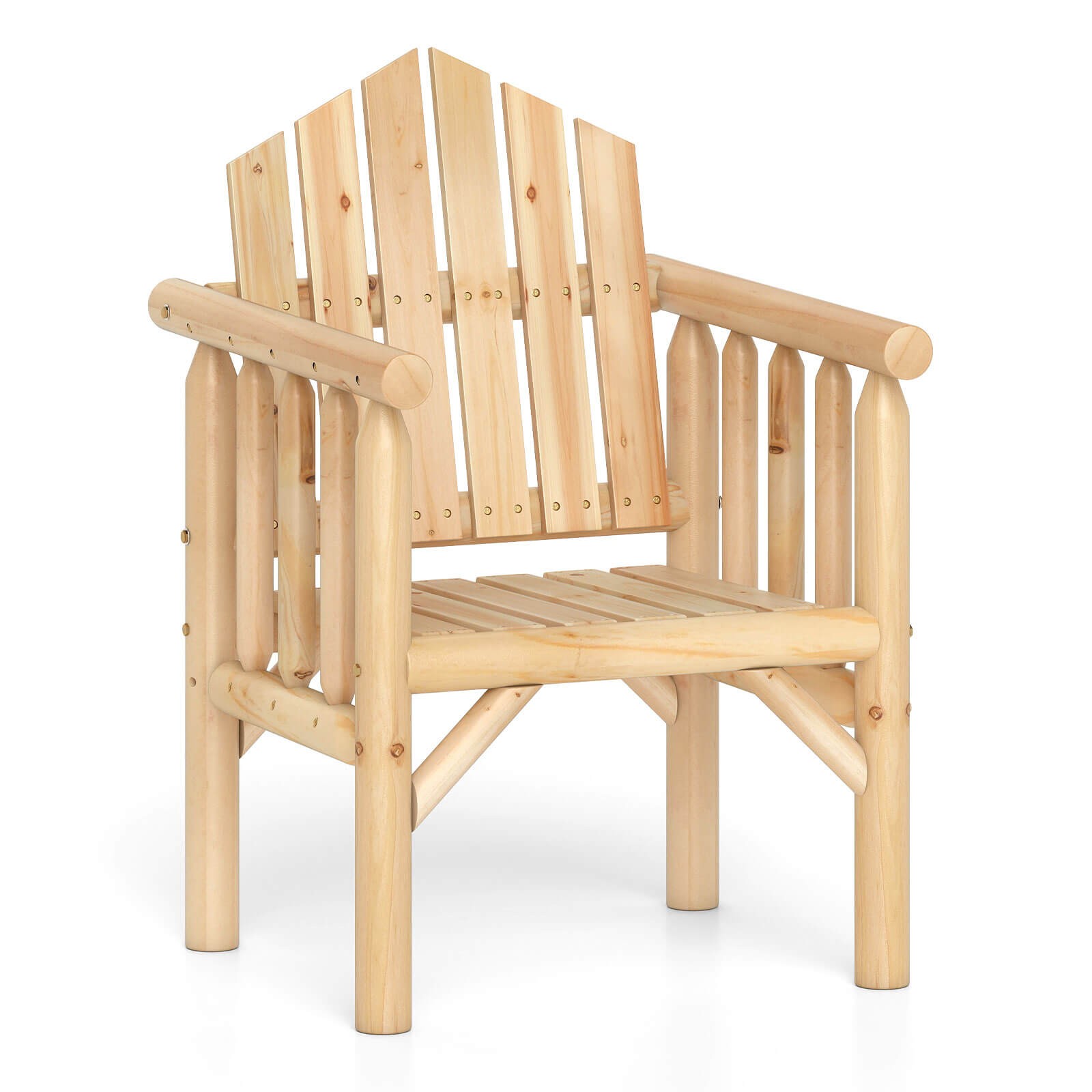 Outdoor Wood Armchair w/Armrests and Reclined High Backrest for Porch, Backyard