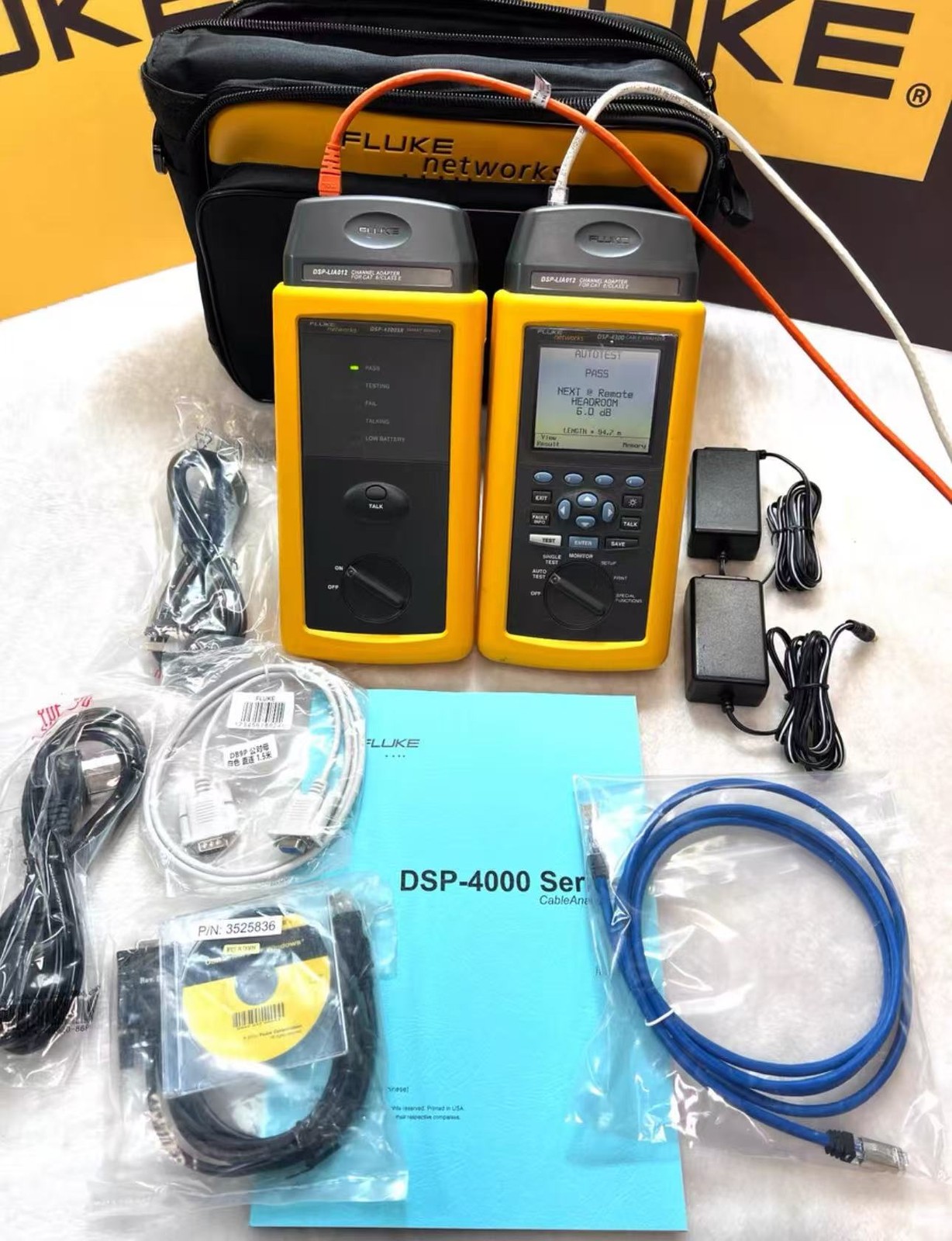 Fluke Networks DSP-4300 Cat 6 Class E Cable Analzyer Meter Deluxe Set