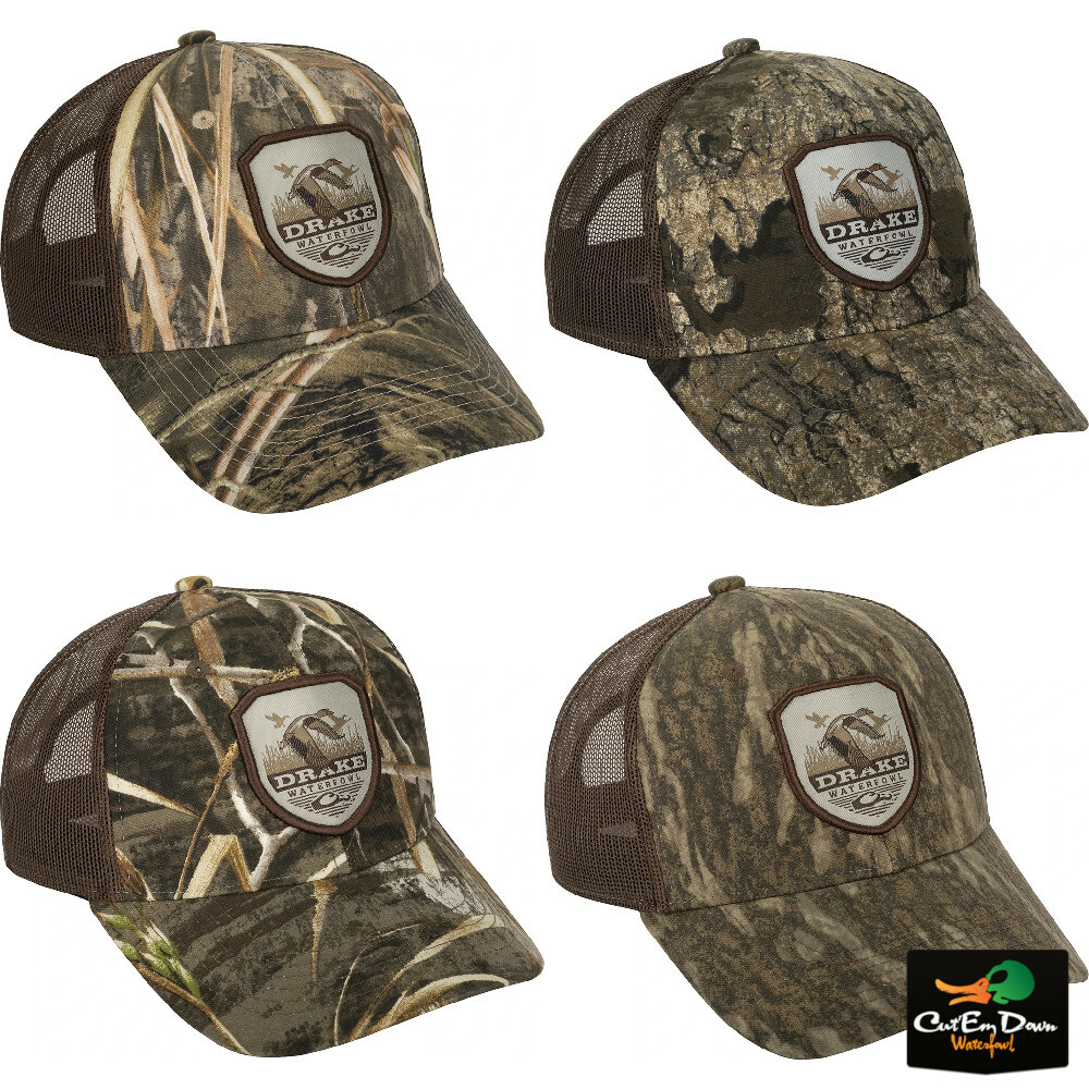 DRAKE WATERFOWL SYSTEMS VINTAGE BADGE LOGO MESH BACK TRUCKER CAP