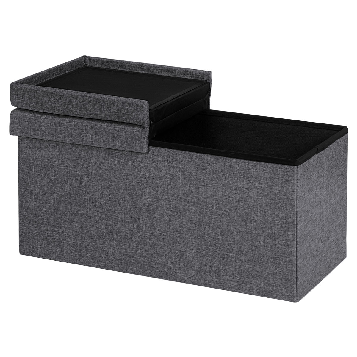 30" Folding Storage Ottoman W/Lift Top Bed End Bench 80L Storage Space Dark Grey