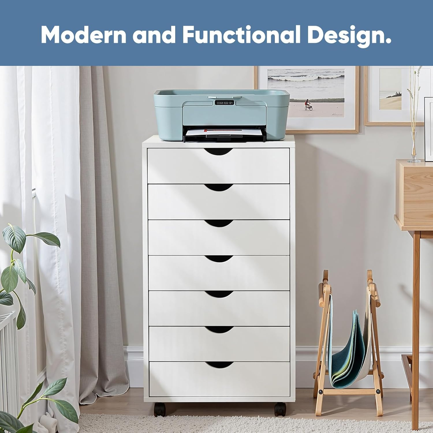 7 Drawer Mobile File Cabinet under Desk Storage Organization with Wheels Vertica