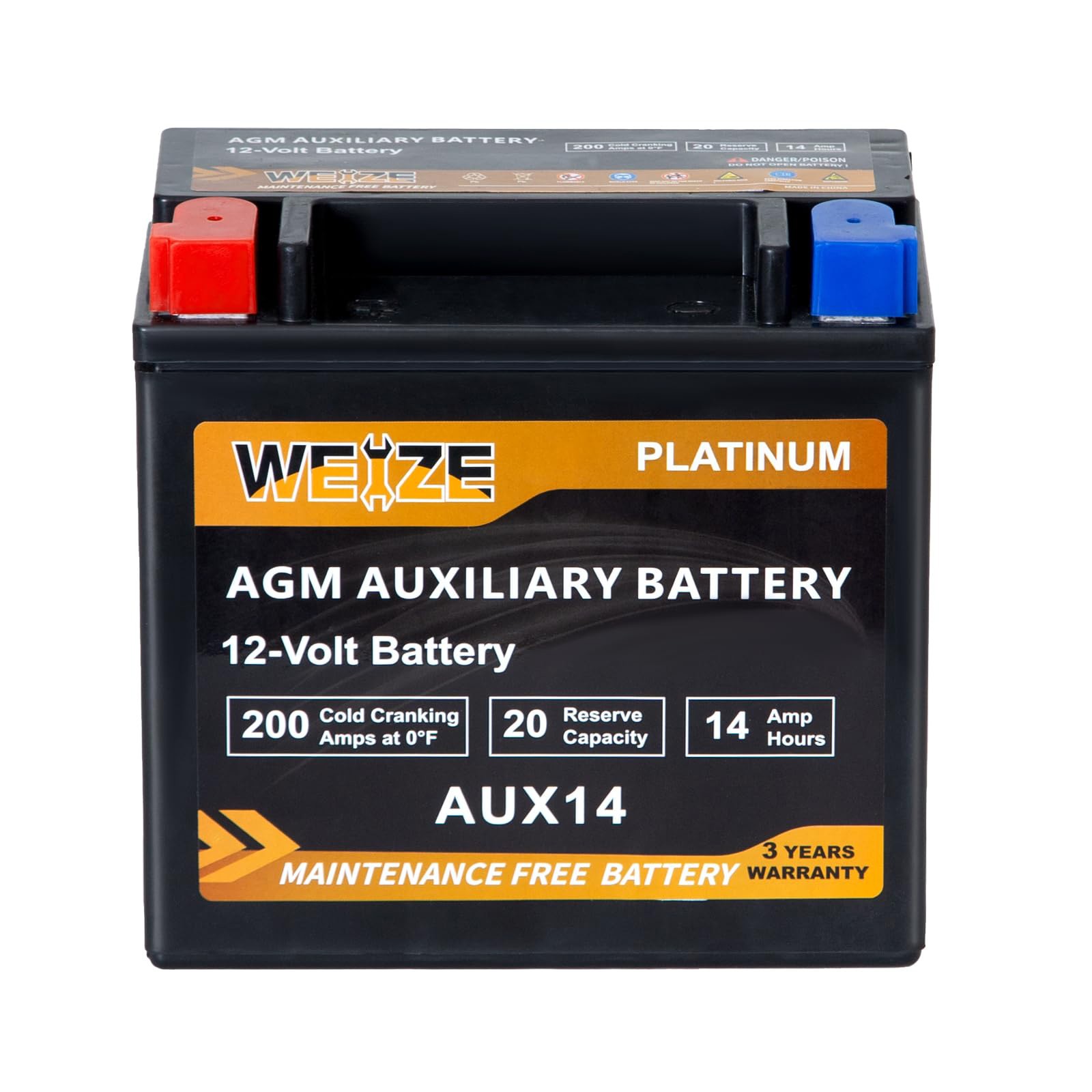 Weize AUX14 AGM Auxiliary Car Battery, 200CCA BCI Group 400 Battery