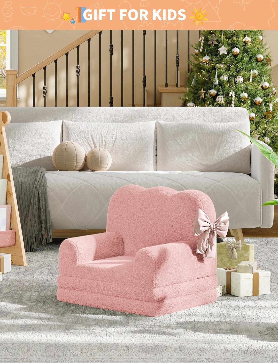 Kids Couch, Folding Sofa Bed, Kids Girls Chair, Fold Out Chair to Lounger Pink