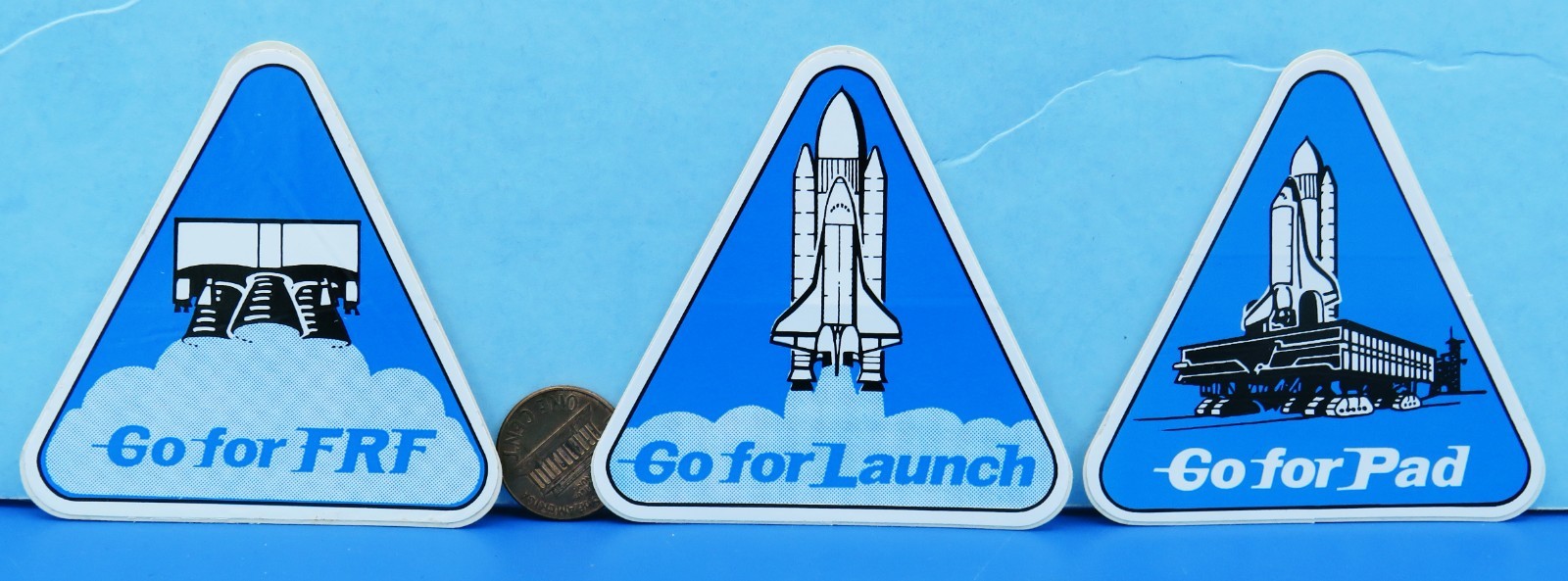 NASA STICKER Trio vtg Rockwell International Go for FRF Go For LAUNCH Go For PAD