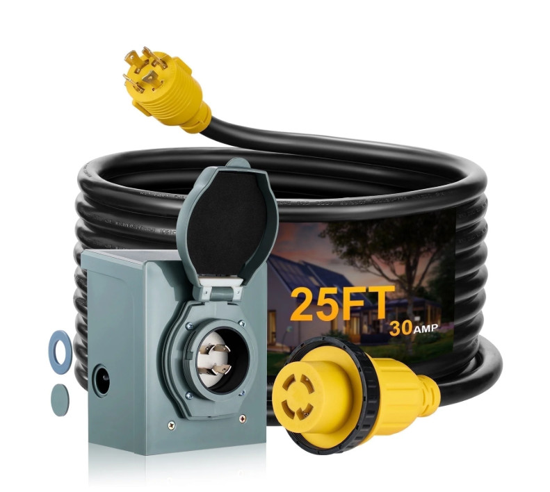 Heavy Duty 30A 25FT Generator Extension Cord with Box L14-30P to L14-30R