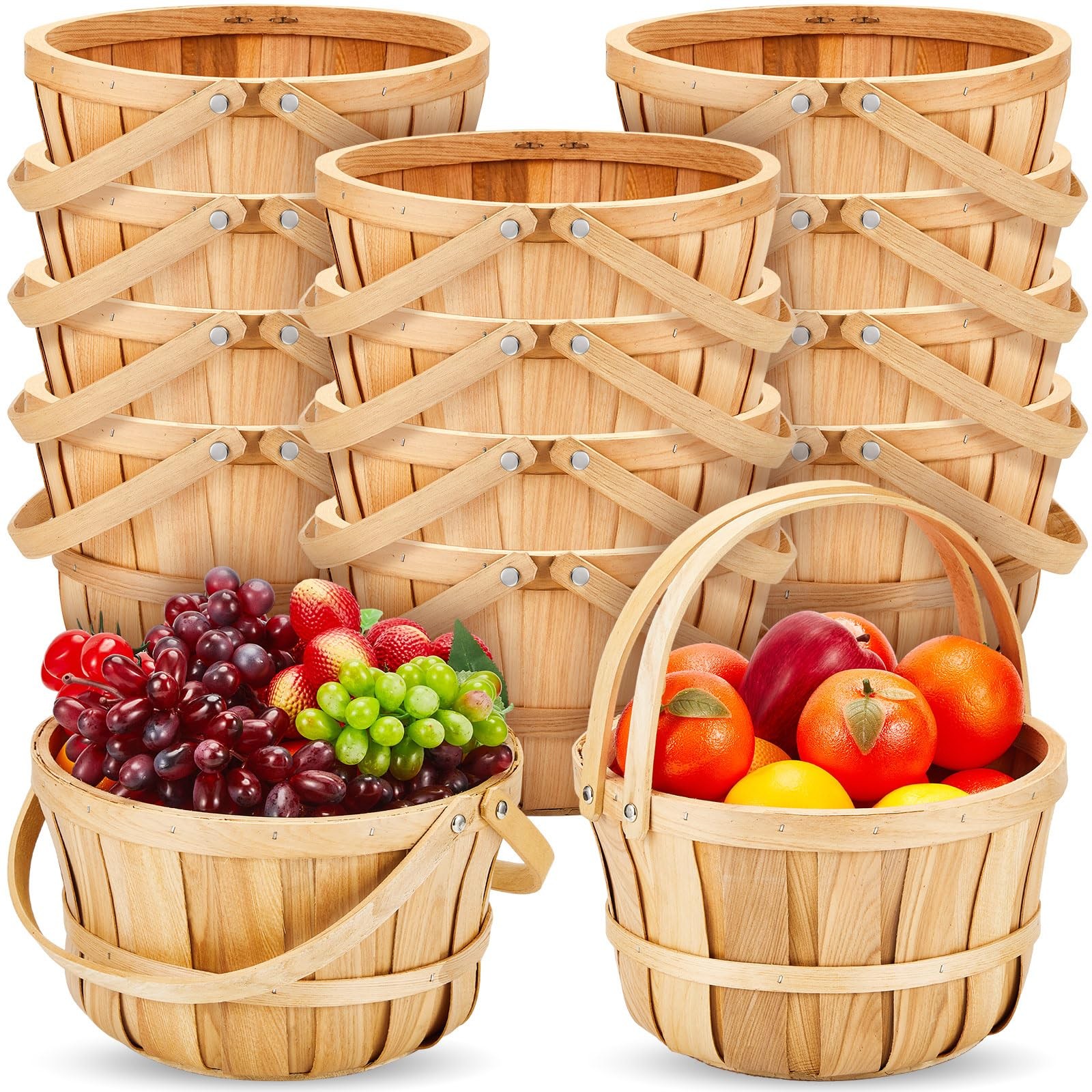 Marsui 16 Pcs Large Wooden Apple Basket 11 x 6.5'' Wicker Fruit Bushel Basket...