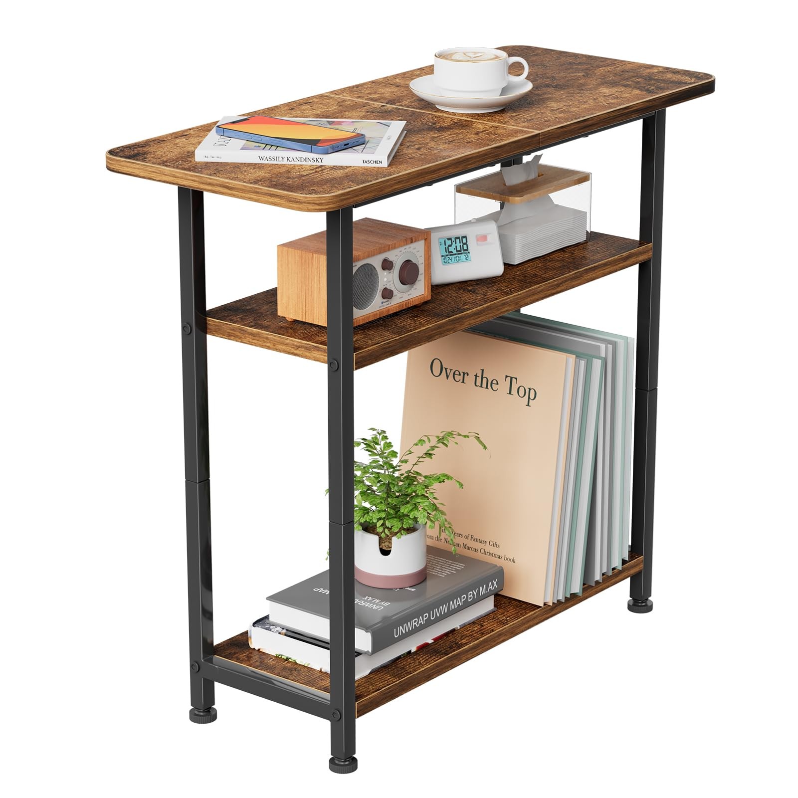3 Tier Side End Table Rustic Brown Nightstand TV Tray Couch Table Storage