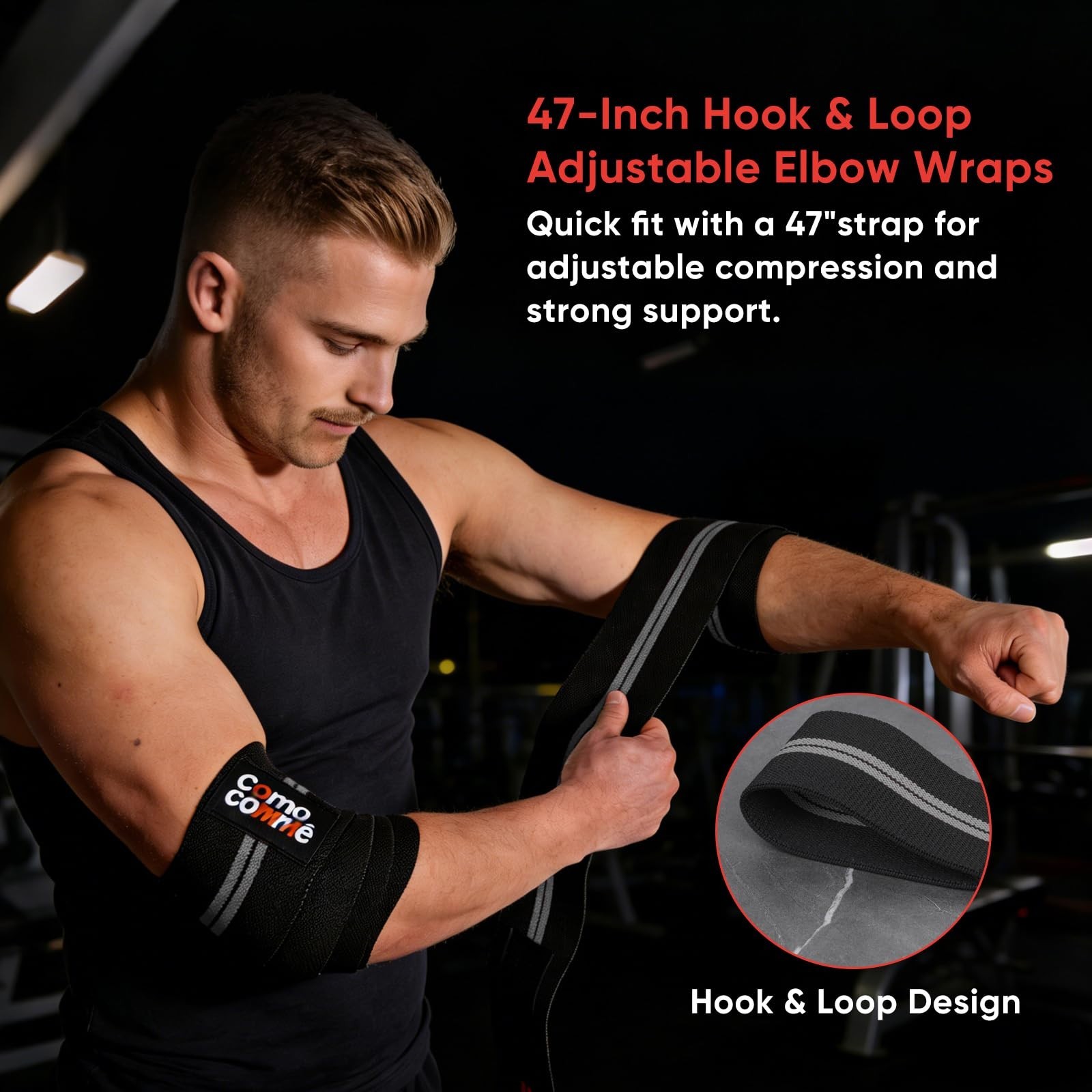 Adjustable Weightlifting Elbow Wraps - 47" Compression Straps for Gym Support
