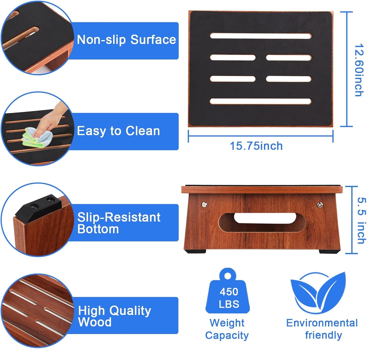 One Step Stool for Adults Seniors with NonSlip Rubber Stepping Surface, Heavy