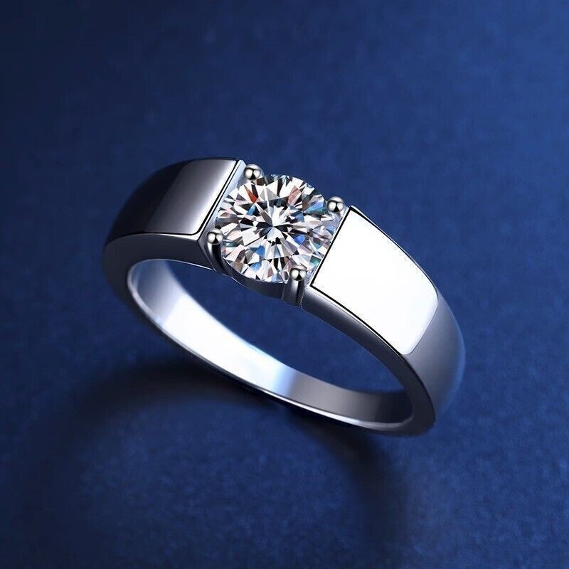 0.5-2CT VVS1 Moissanite Men Engagement Band Ring Real Solid 925 Sterling Silver
