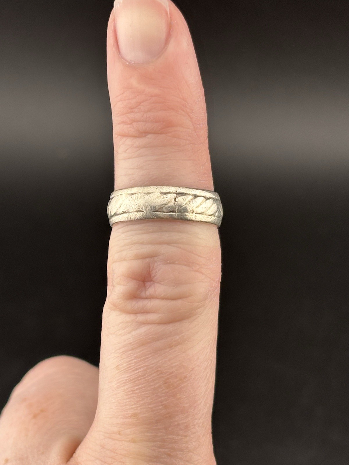 Worn Rope Print Old Sterling Silver VTG Toe Ring ADJ