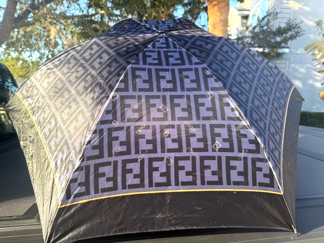 FENDI Zucca Compact Umbrella & Case Lightweight Grey Black Unisex Fashion COA