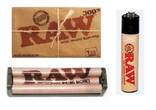 RAW 300 1 1/4 UNBLEACHED Rolling Papers,79mm Hemp Cigarette Machine+RAW LIGHTER
