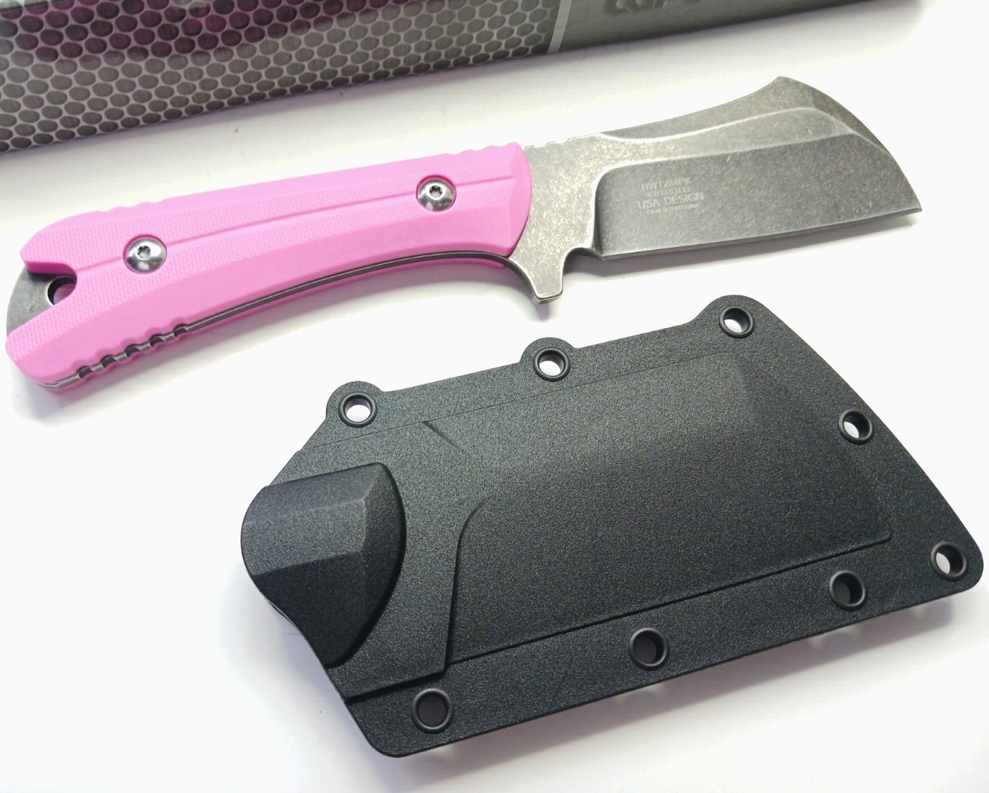 Pink Full Tang Fixed Blade Knife Concealed Carry Sheath Stonewashed Cleaver