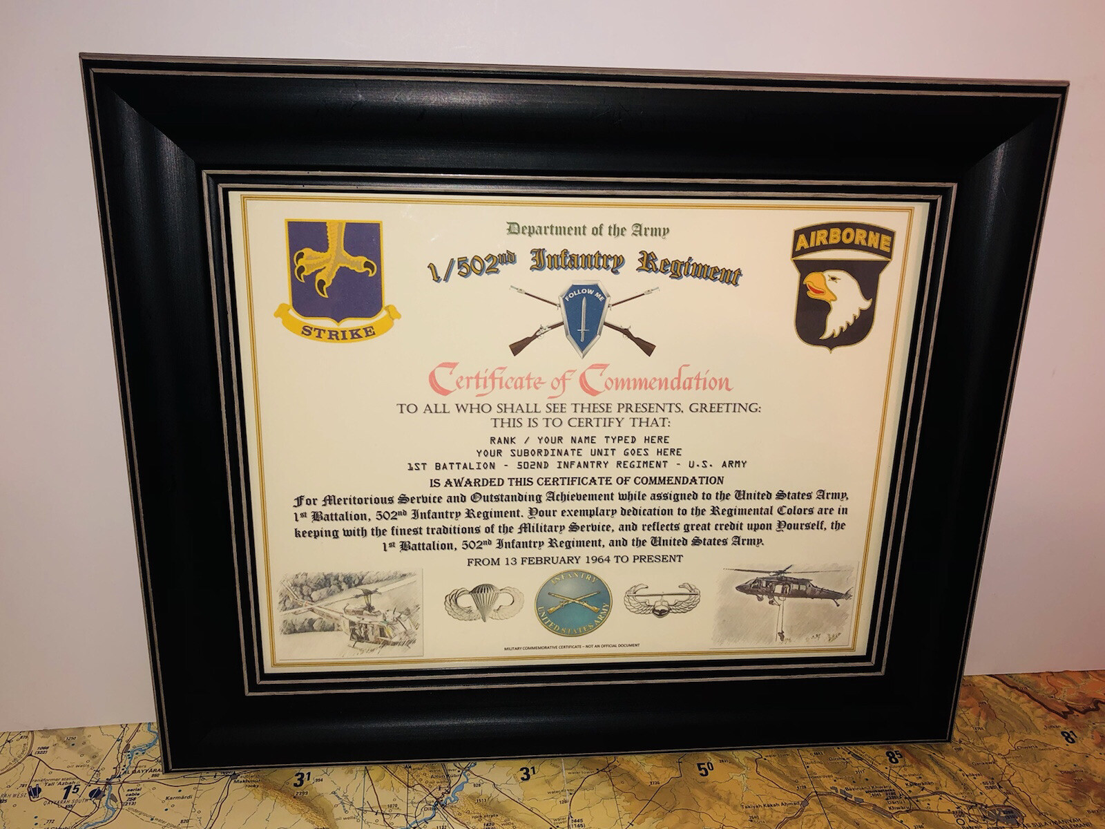 1/502ND INFANTRY REGIMENT / COMMEMORATIVE - CERTIFICATE OF COMMENDATION