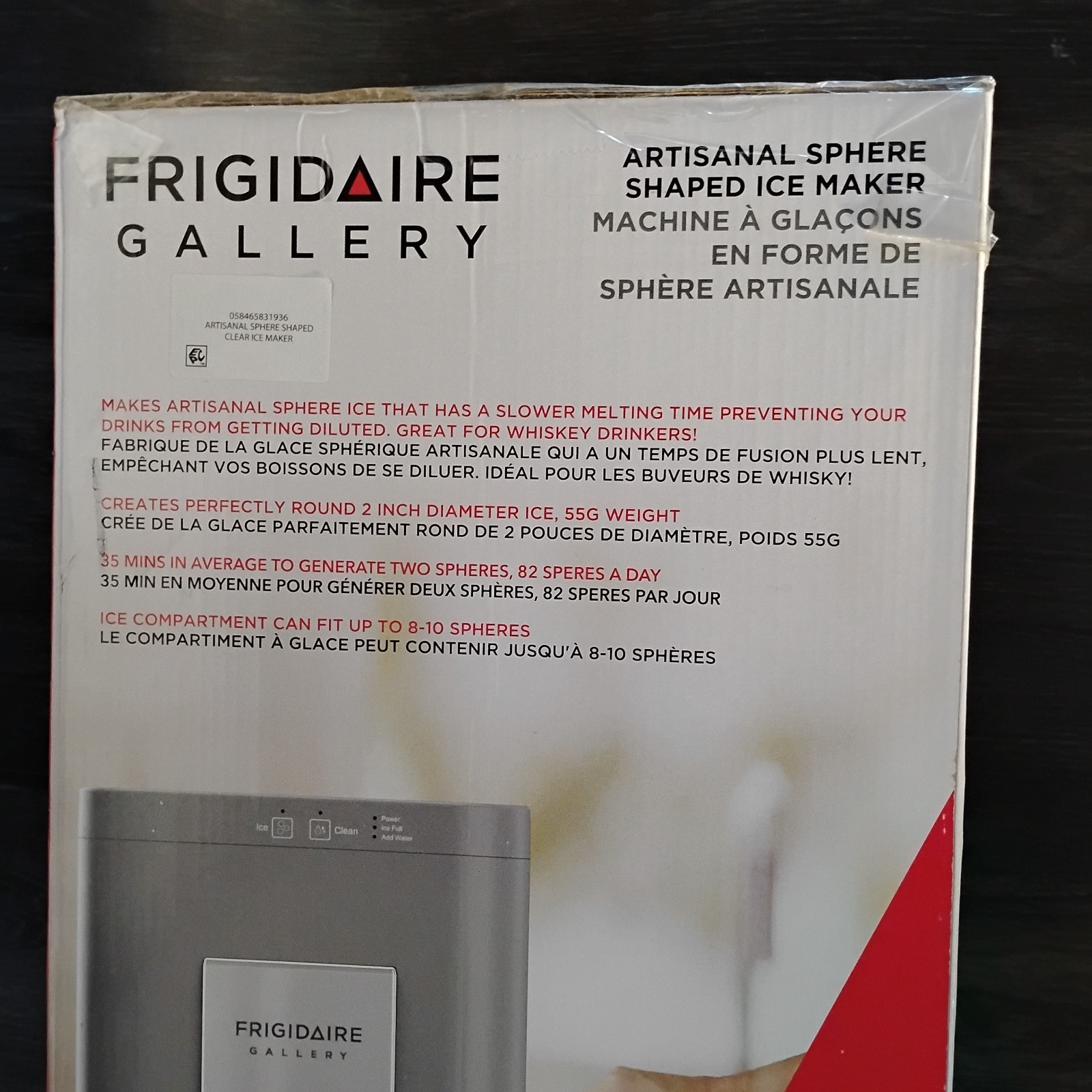Frigidaire Gallery Artisinal Clear Sphere Ice Maker, Touch Control, Grey - NEW