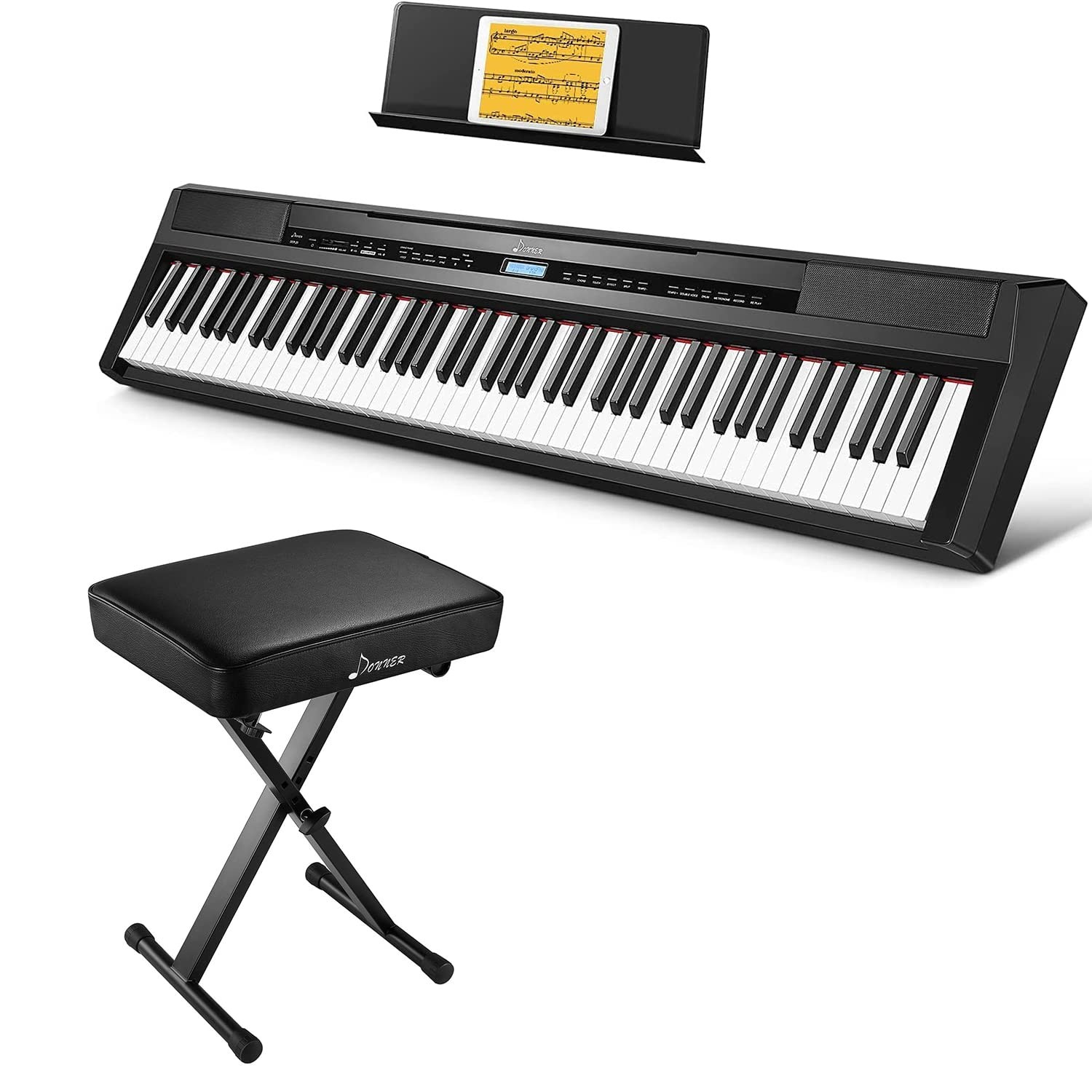 Donner DEP-20 Beginner Digital Piano + Adjustable Keyboard 2.4 Inches, Black