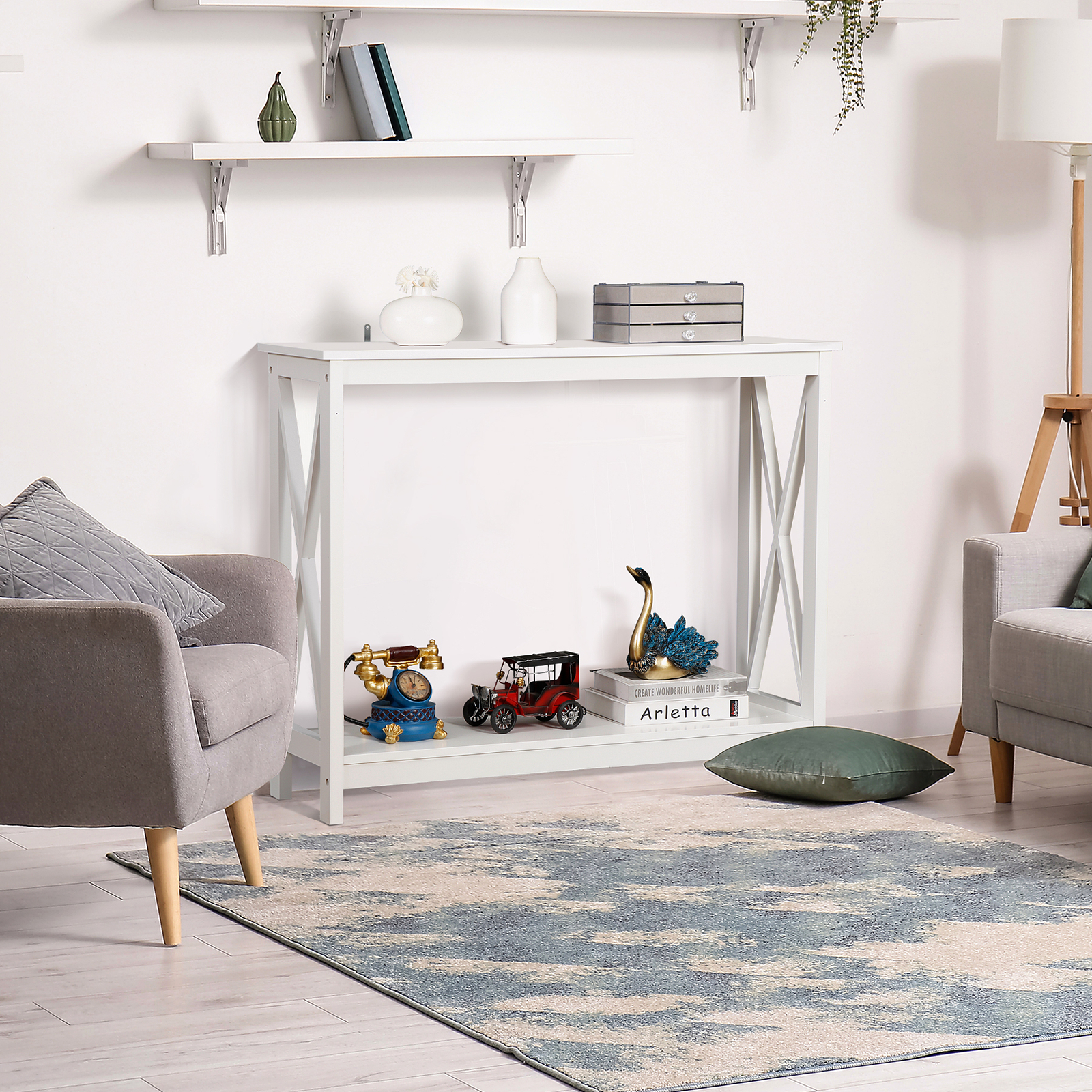 Console Table Bed Accent Side Stand Display Storage Shelf Entryway Decor White