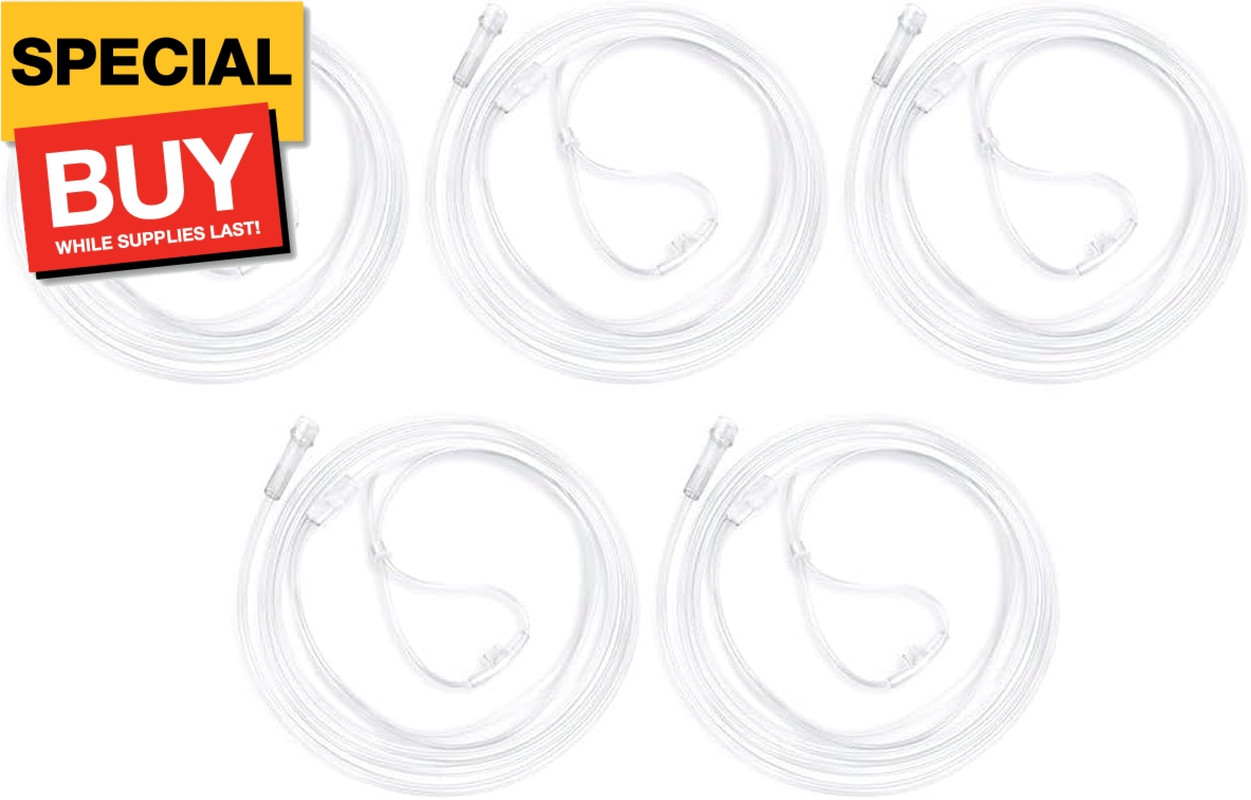 Adult Standard Nasal Cannula – 5-Pack Soft Clear Oxygen Tubing (7 ft) High Visib
