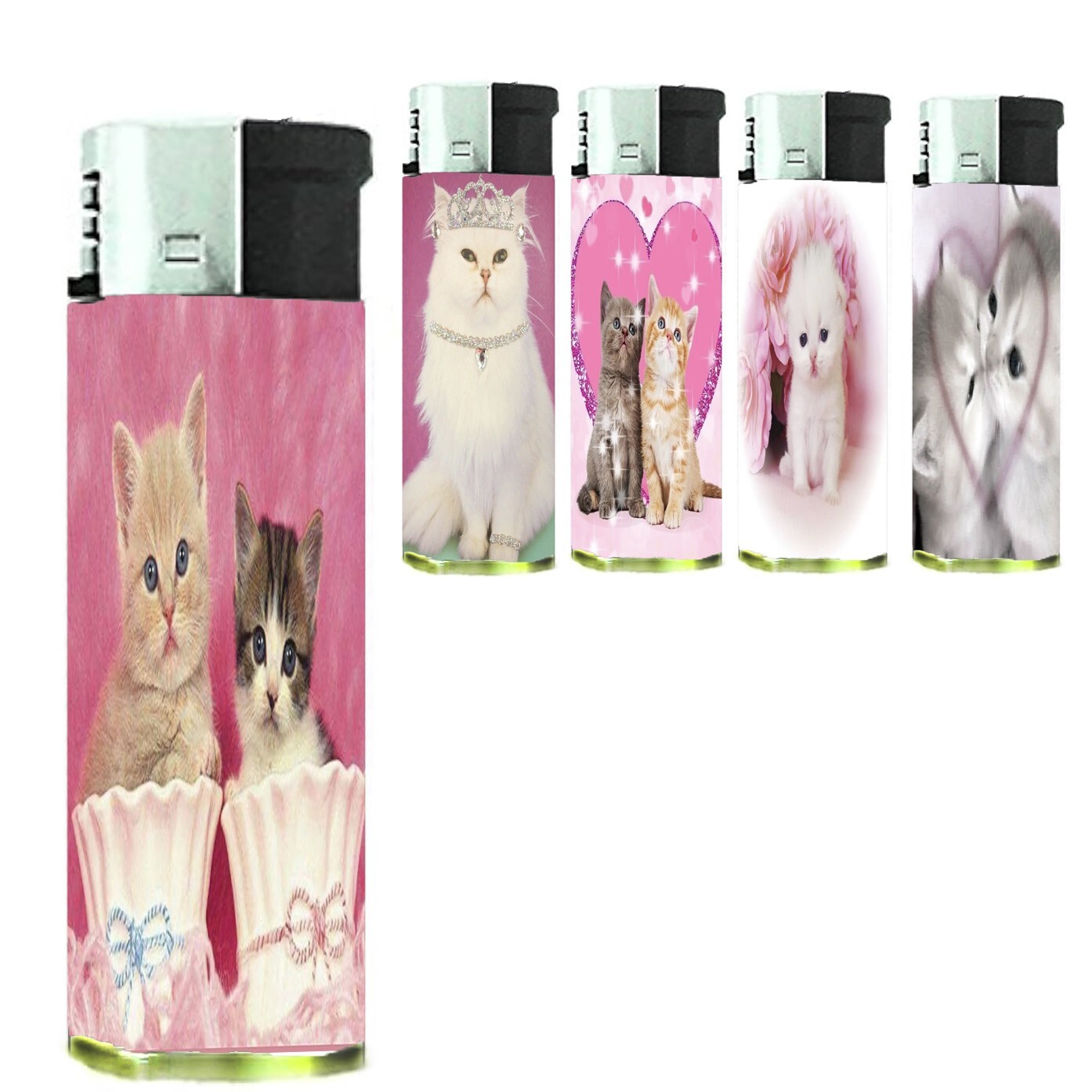 Kitten Lighters Set of 5 Electronic Refillable Butane Pink Girly Heart Princess