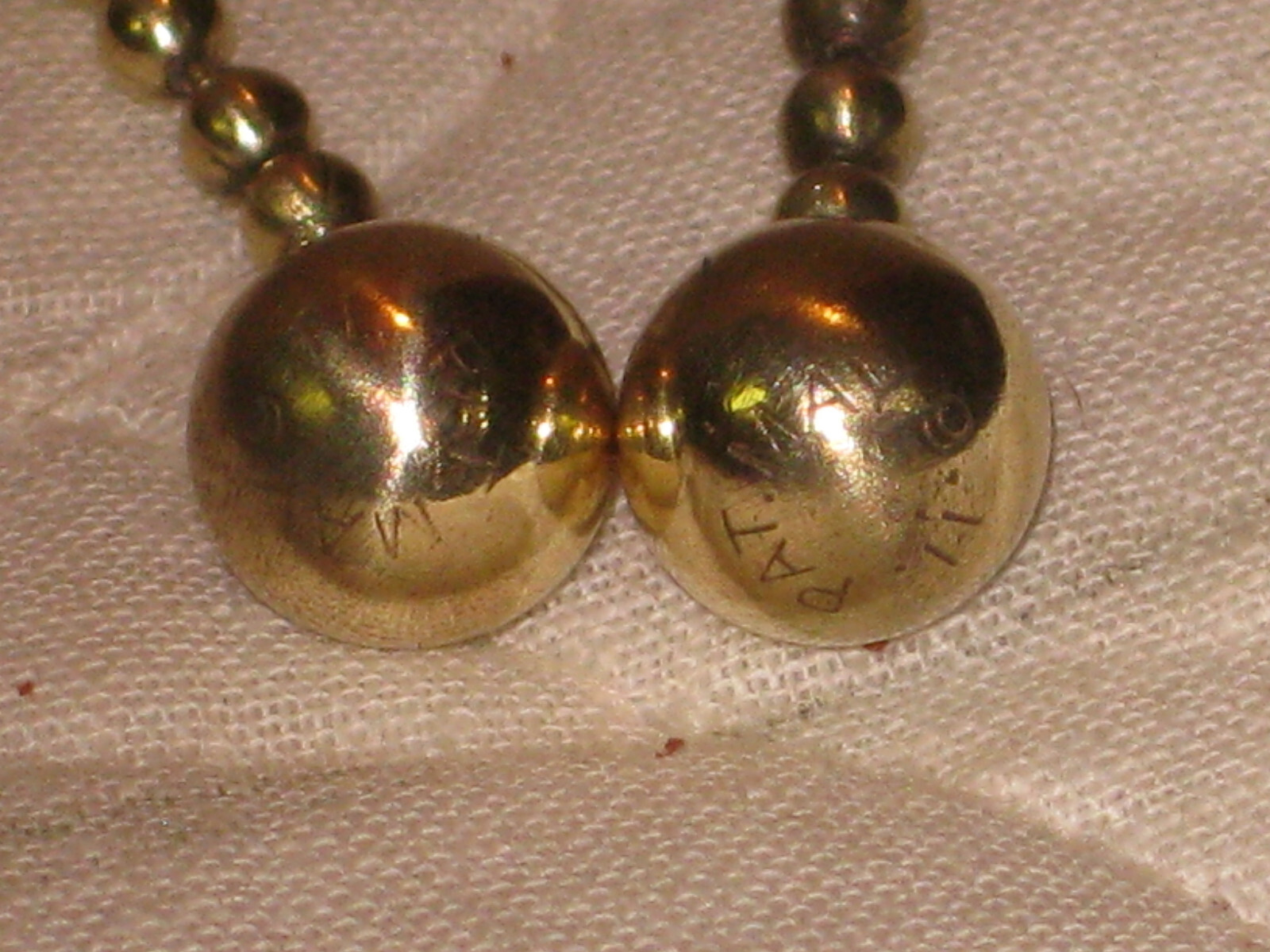 2 RARE "KINGS PAT" Matching Solid Brass Ball Pull Chains-DATED: May 9 1911