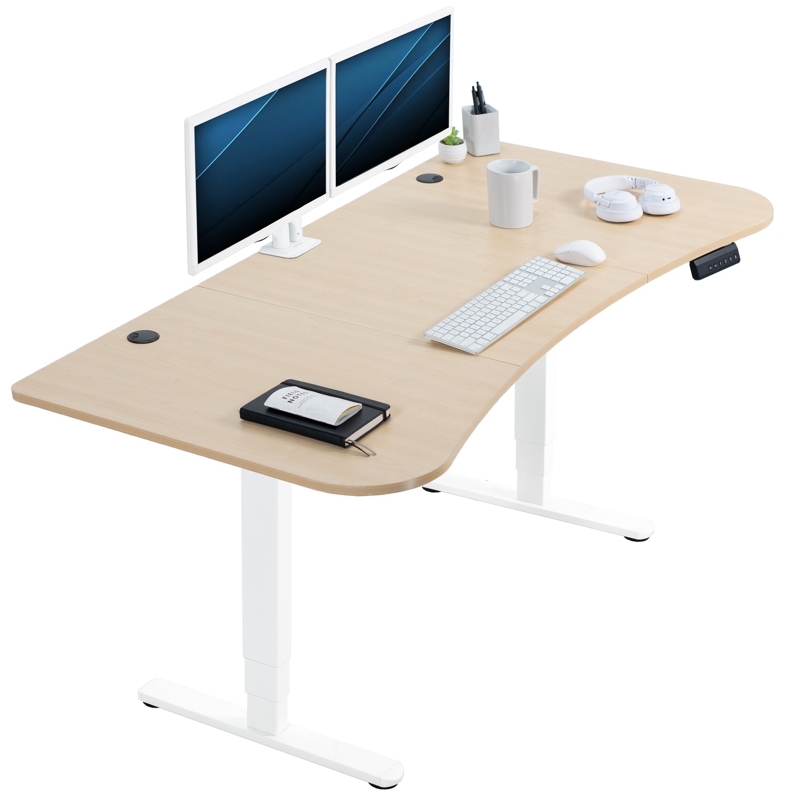 VIVO Electric 63" x 32" Stand Up Desk, Light Wood Table Top, White Frame
