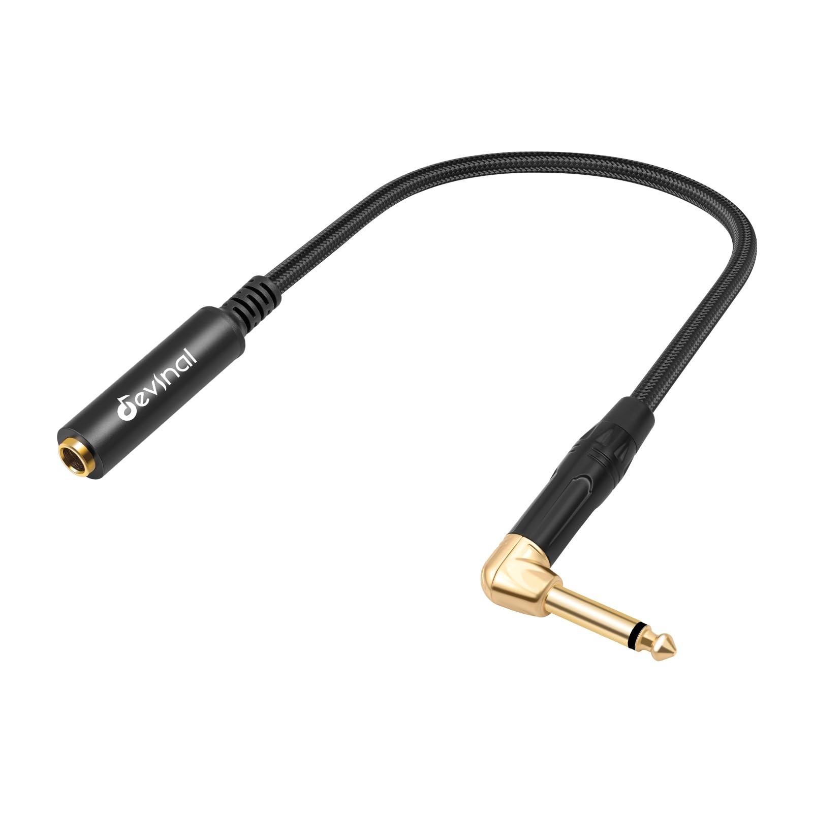 Right Angle 1/4 Inch TS Male to 1/4 Inch TS Female Cable, 6.35mm Mono Connect...