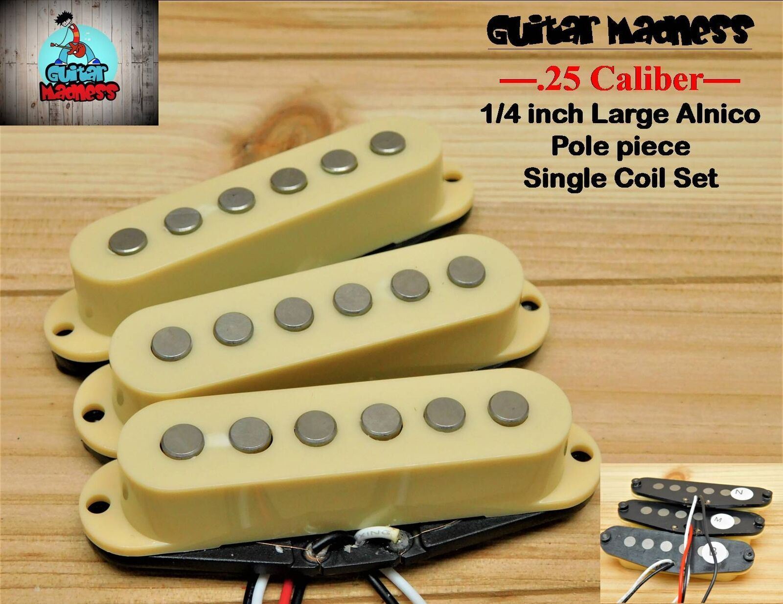 G.M. .25 Caliber Alnico Single Coil Set with 1/4" Pole Peices (Cream)