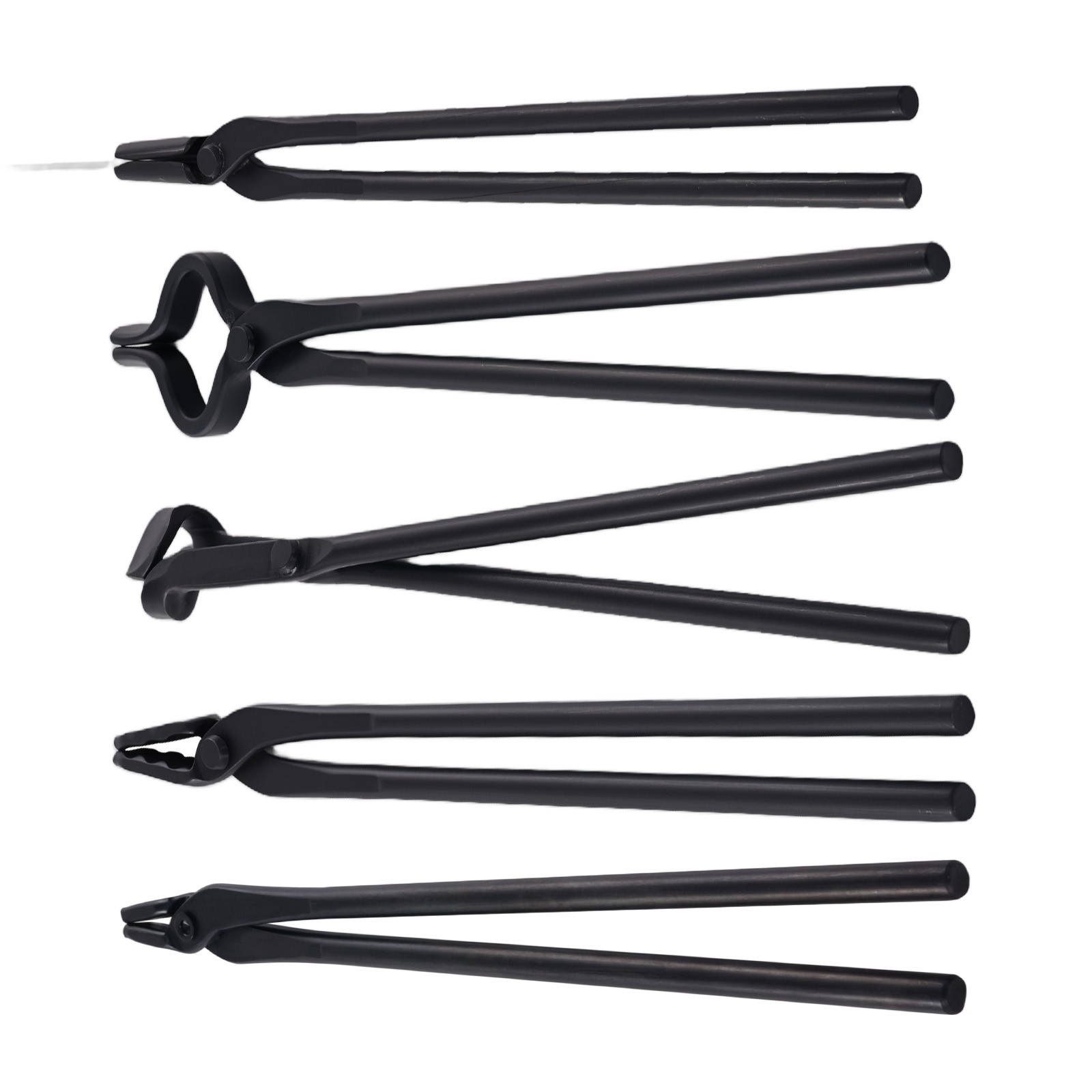 Blacksmith Tongs Carbon Steel 5PC Set Flat Square Wolf Jaw Blade Bolt Tools