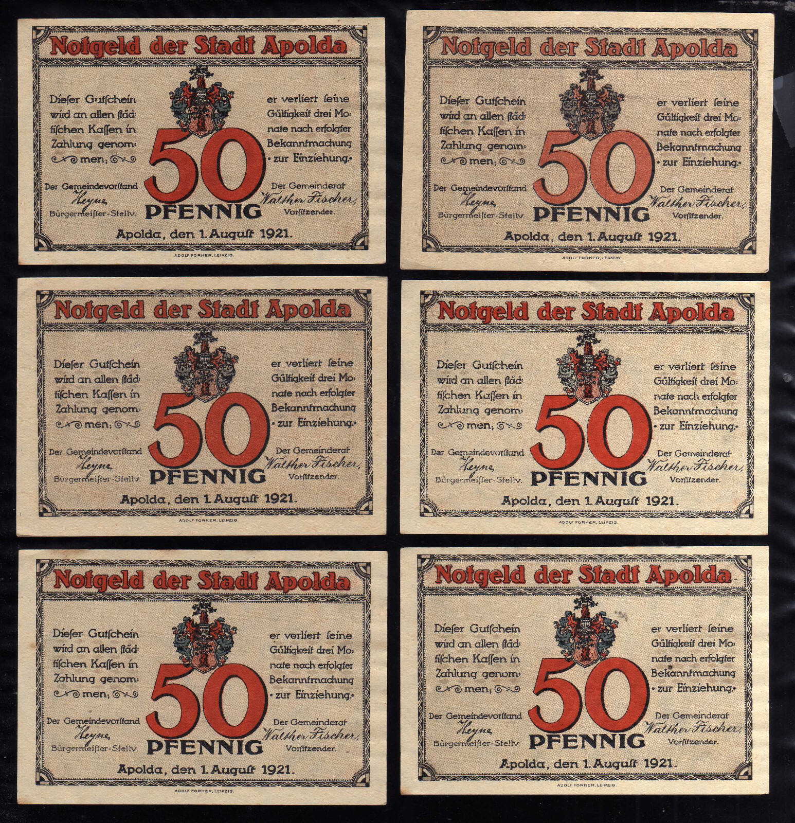 APOLDA - GERMANY NOTGELD - 6 x 50 PFENNIG
