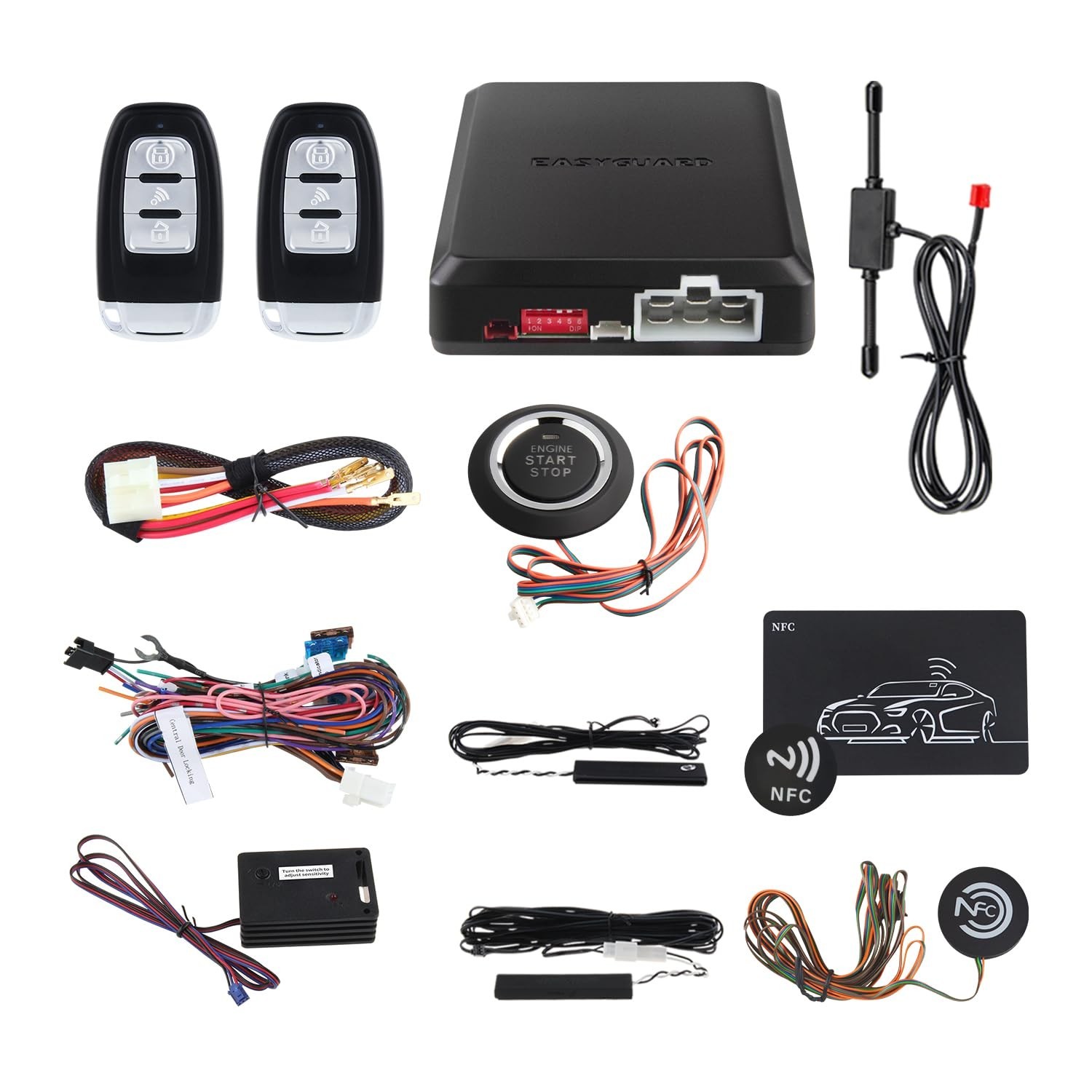 EC002-NS PKE Passive Keyless Entry Car Alarm System Remote Start Starter Push...
