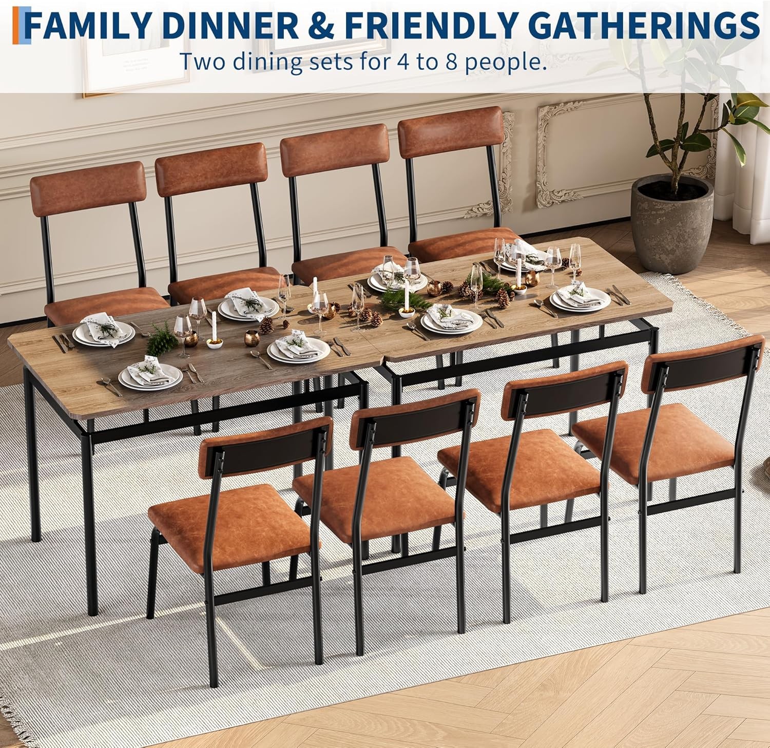 5 Piece Dining Table Set Kitchen Table with 4 PU Upholstered Chair Dining Room