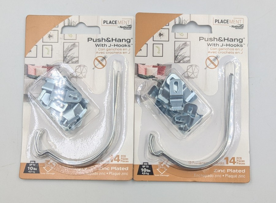 Push & Hang J-Hooks Drywall Combo 2-pack lot (14 Pcs) National Hardware N260-151