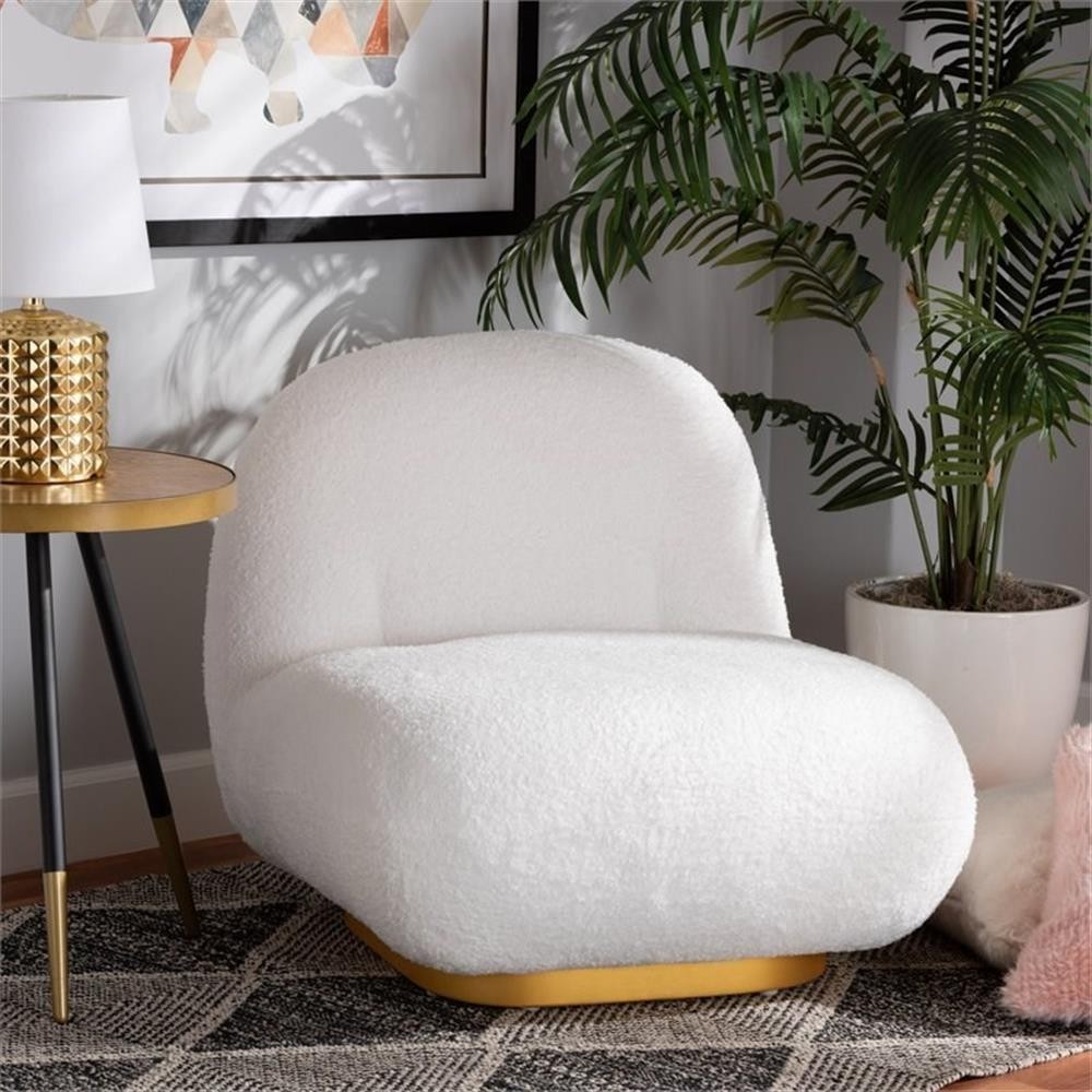 Baxton Studio Paiva White Upholstered and Brushed Gold Finished Accent Chair