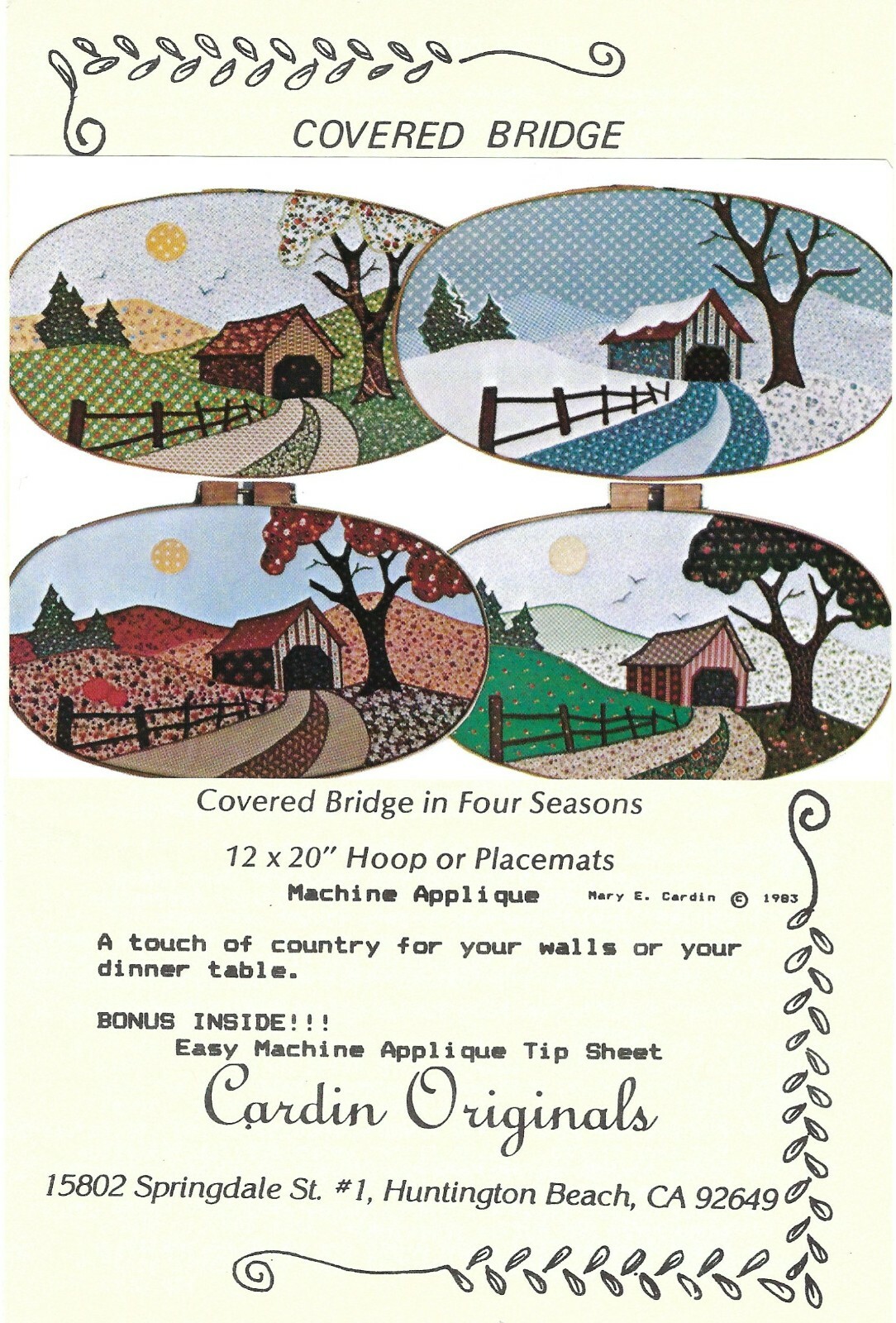 COVERED BRIDGE in 4 Seasons HOOP DECOR or PLACEMENTS Pattern - Cardin Originals