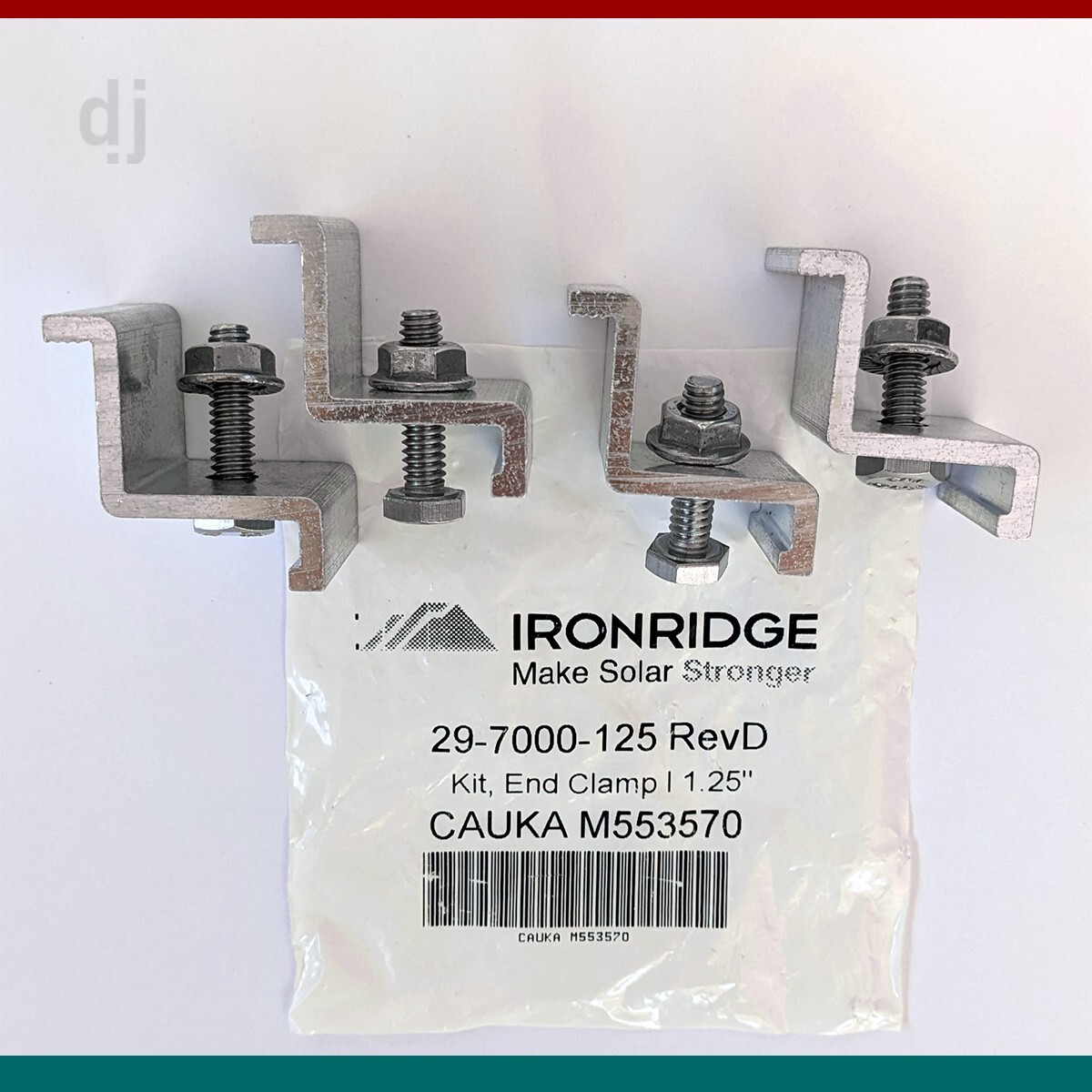 Pack of 4 Ironridge Solar Panel End Clamps I 1.25" 30-34 mm 29-7000-125 Clear