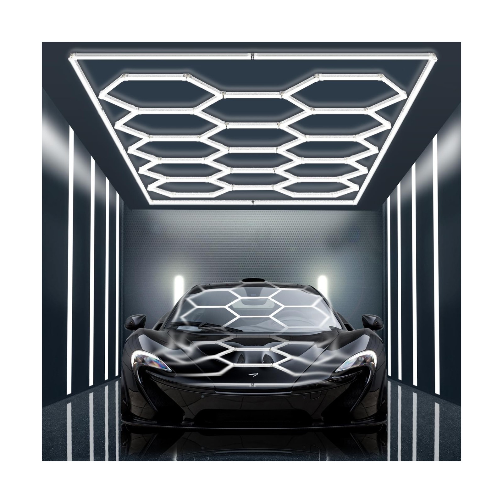 14 Grid Hexagon Garage Lights - 720W 86400LM 6500K - For Car Detailing Shop