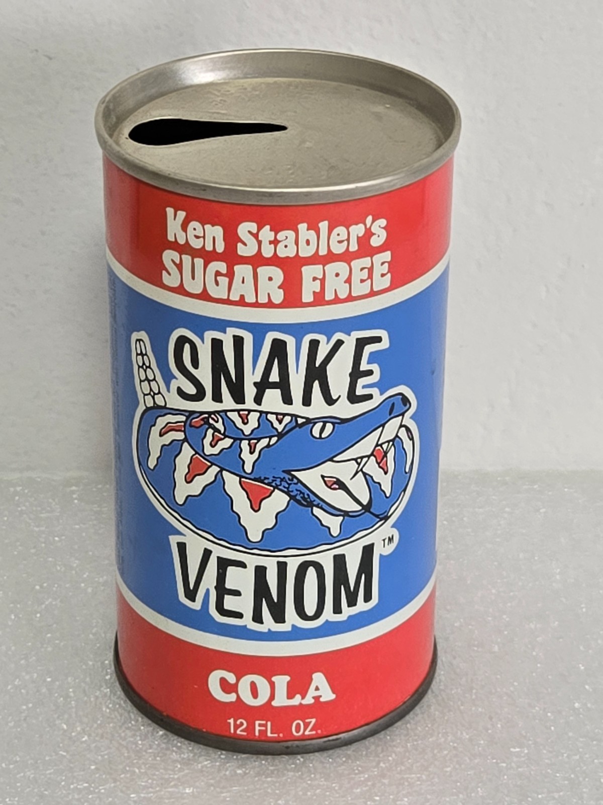 Vintage Ken Stabler's Sugar Free Snake Venom Cola Straight Steel Soda Pop Can