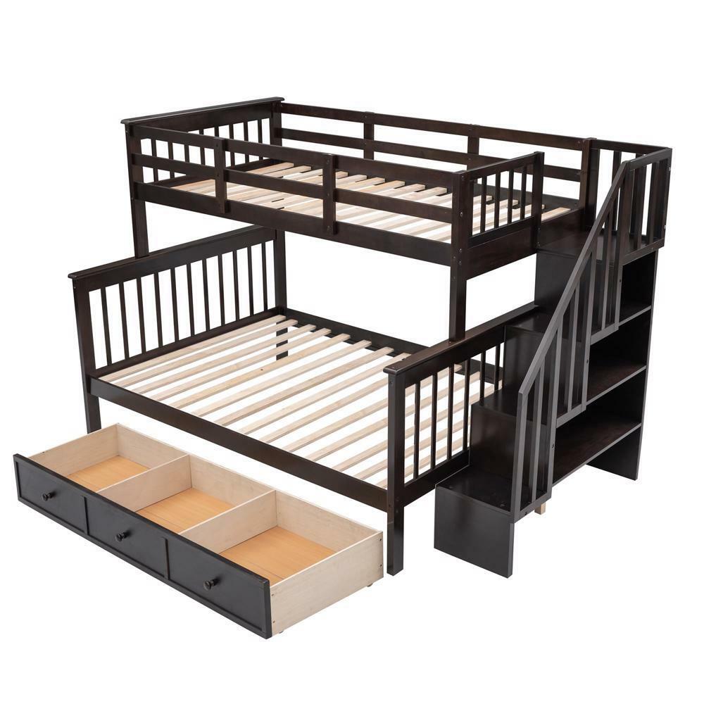 Maximized Storage Space Stairway Twin-over-Full Bunk Bed Espresso