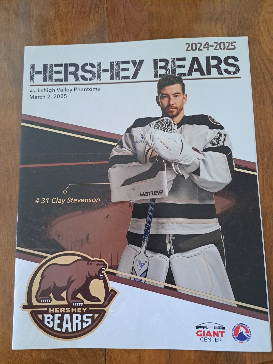 Hershey Bears Hockey #31 Clay Stevenson Marxh2,2025