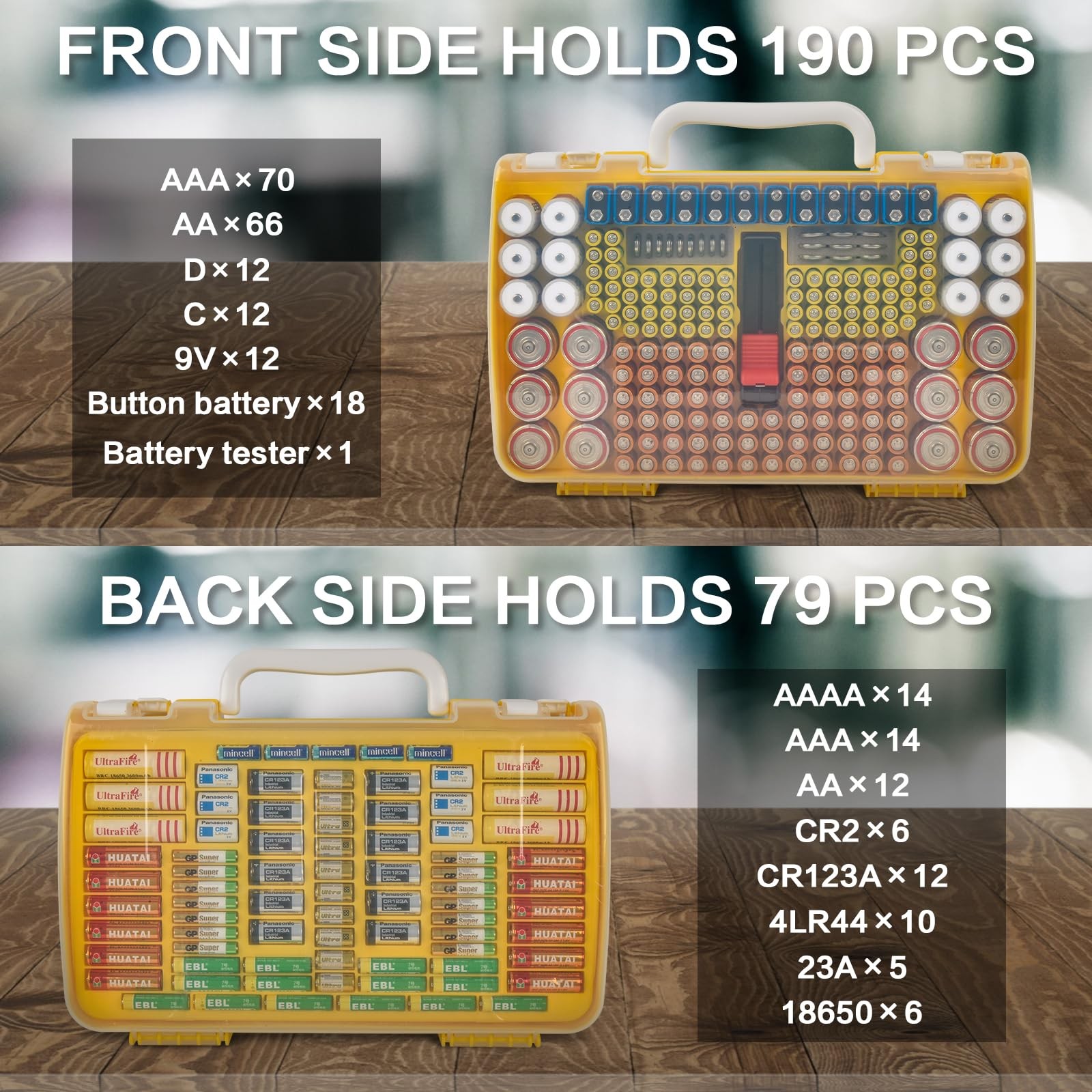 Battery Organizer Storage Holder Case with Double-Sided, Garage Box with Test...