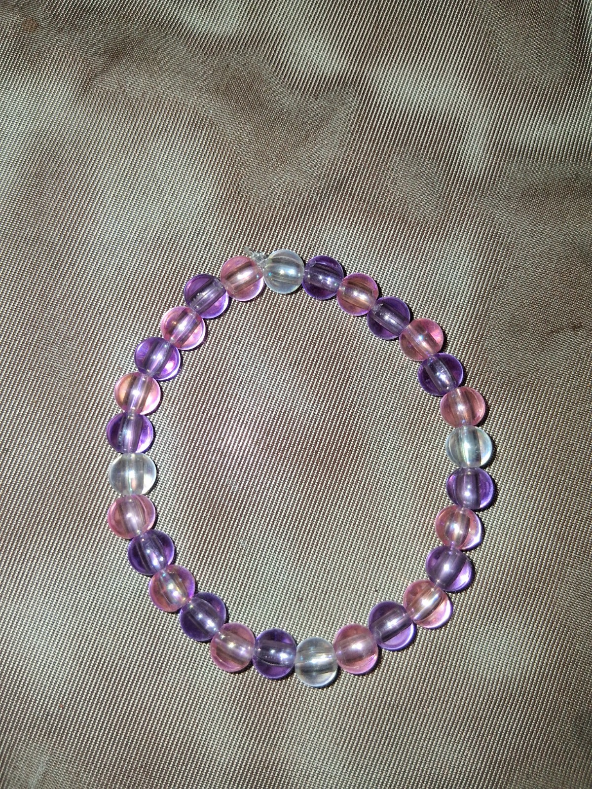 Beaded Glass Bracelet, Purple Pink Clear Round Stretch (for toddlers)