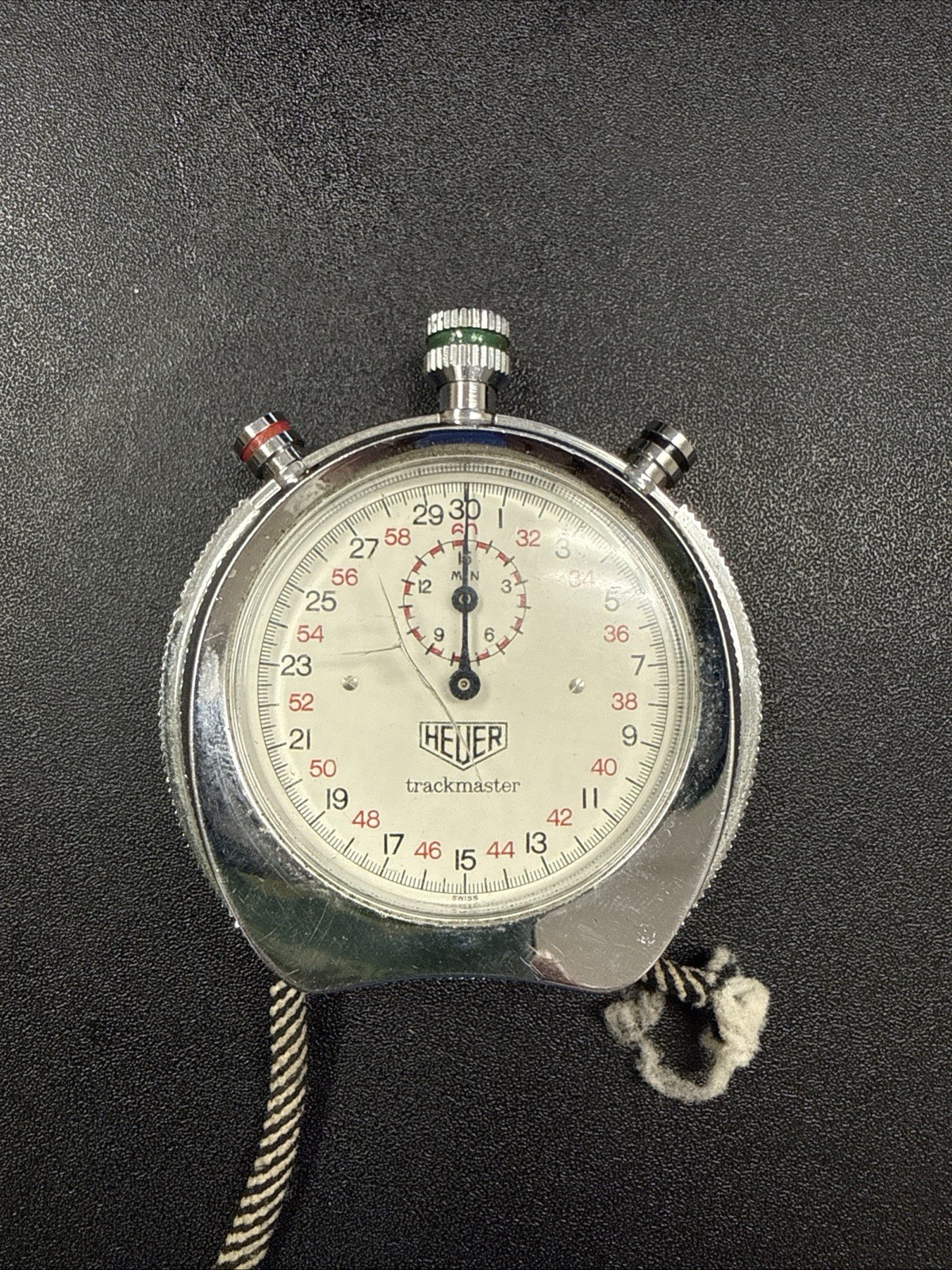 Vintage Heuer Trackmaster Swiss Mechanical Stopwatch - Runs, Cracked Crystal