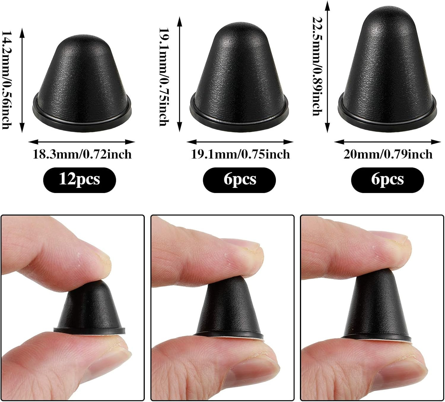 Skylety 24 Pieces Black Conical Rubber Bumpers 3 Different Sizes Bumper Extender
