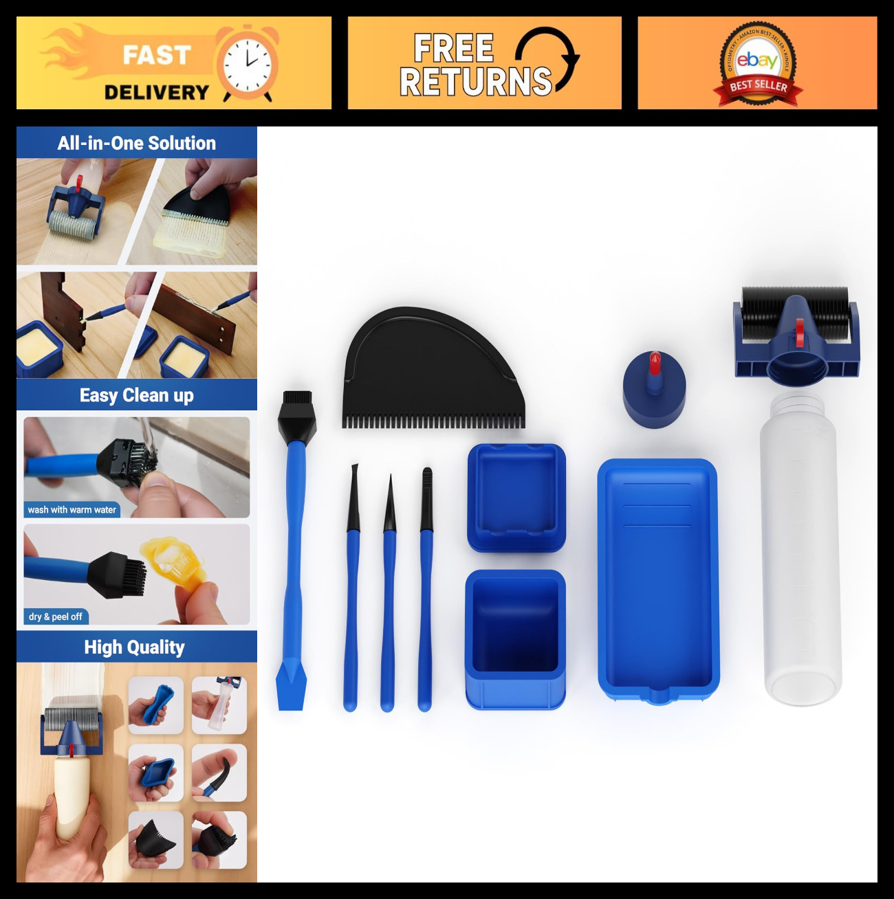 10PCS Wood Glue Roller Applicator Set with 8oz Glue Bottle, Spreader & Brush for
