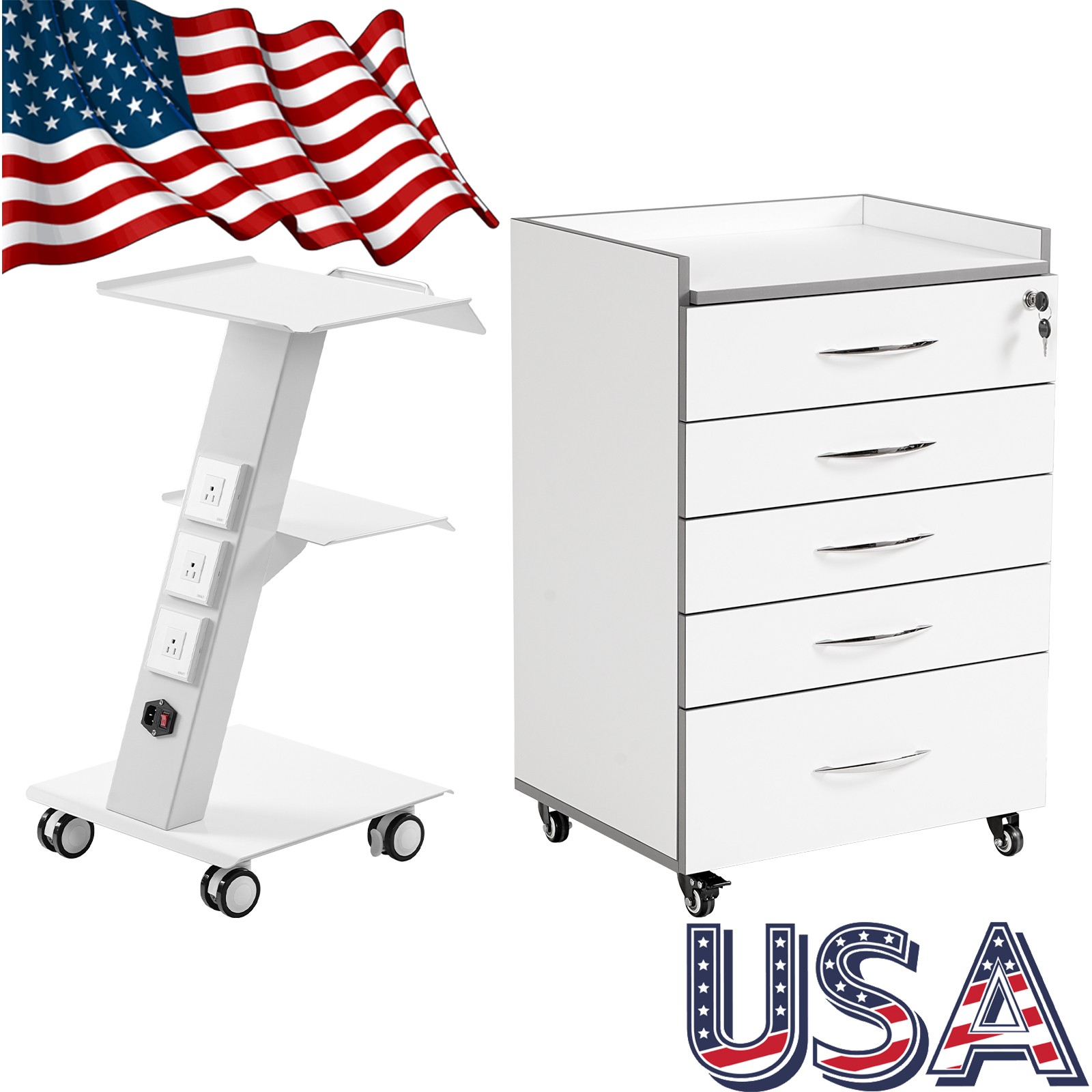 Dental 5 Drawers Cabinet Rolling Cart Acrylic Wooden/3 Layer Trolley Mobile Cart