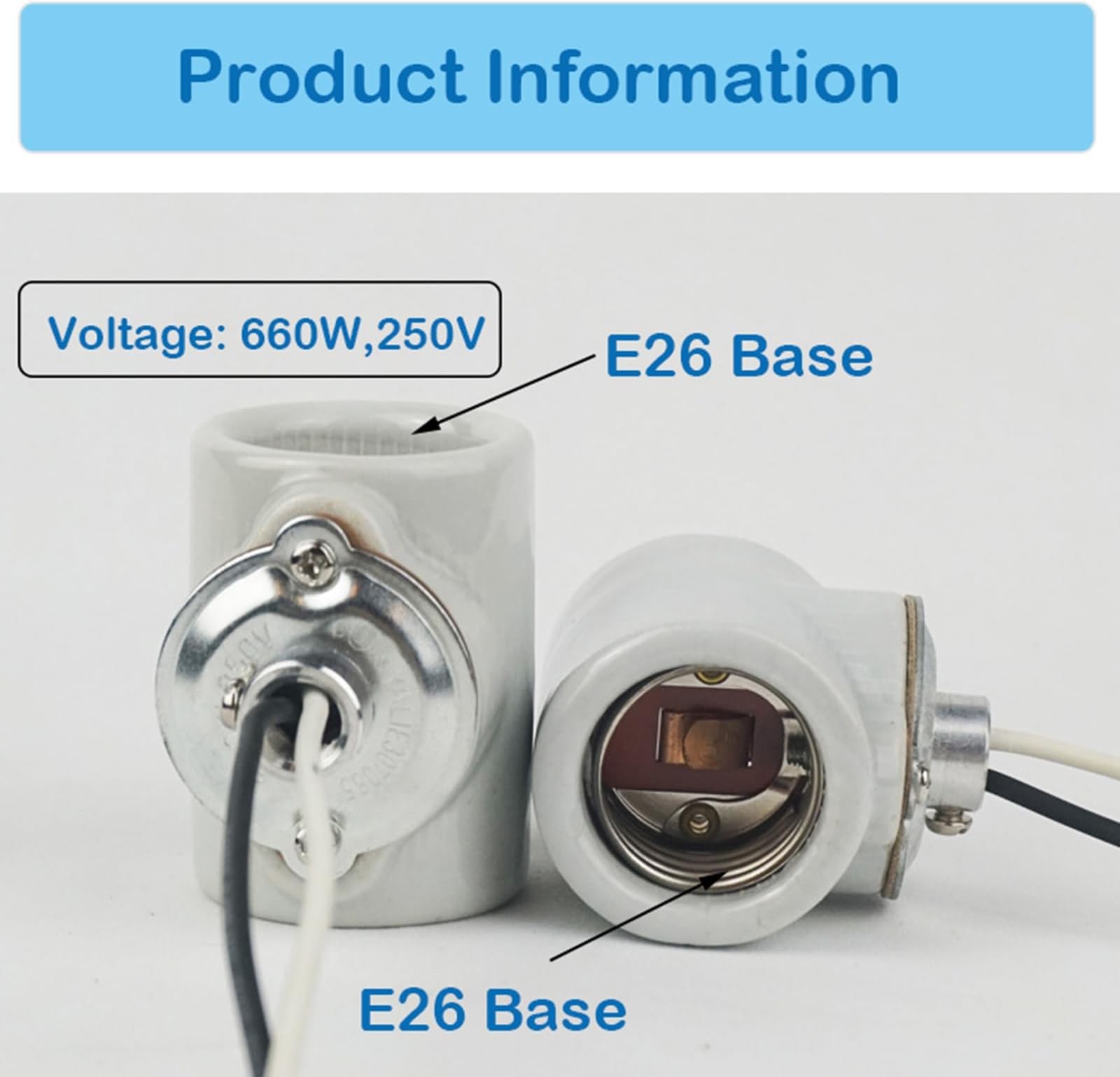 Twin Glazed Porcelain E-26 Socket with Flange Bushing,Porcelain Medium Base E...